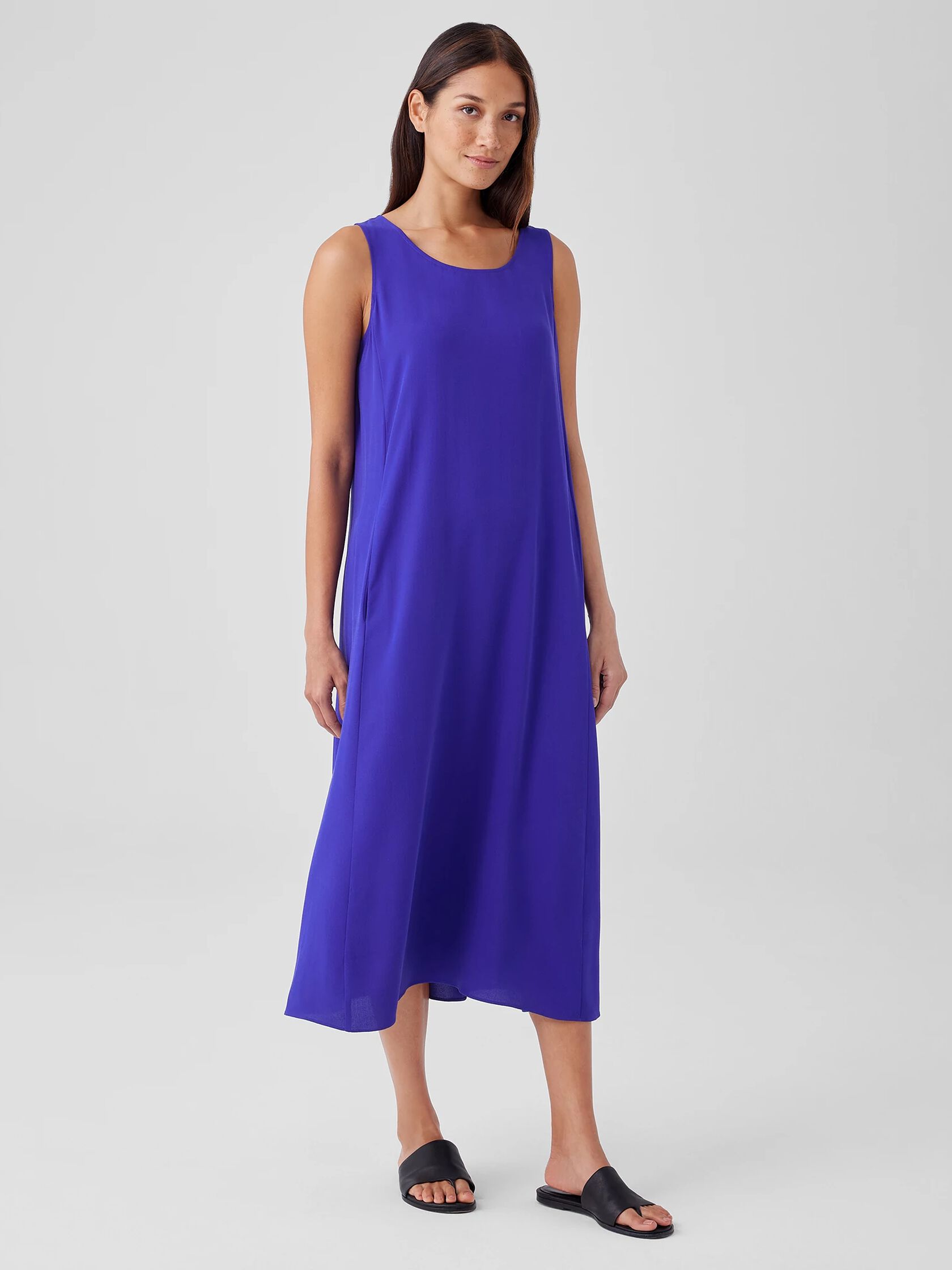 Silk Georgette Crepe Scoop Neck Dress