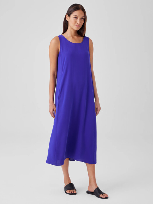 Silk Georgette Crepe Scoop Neck Dress