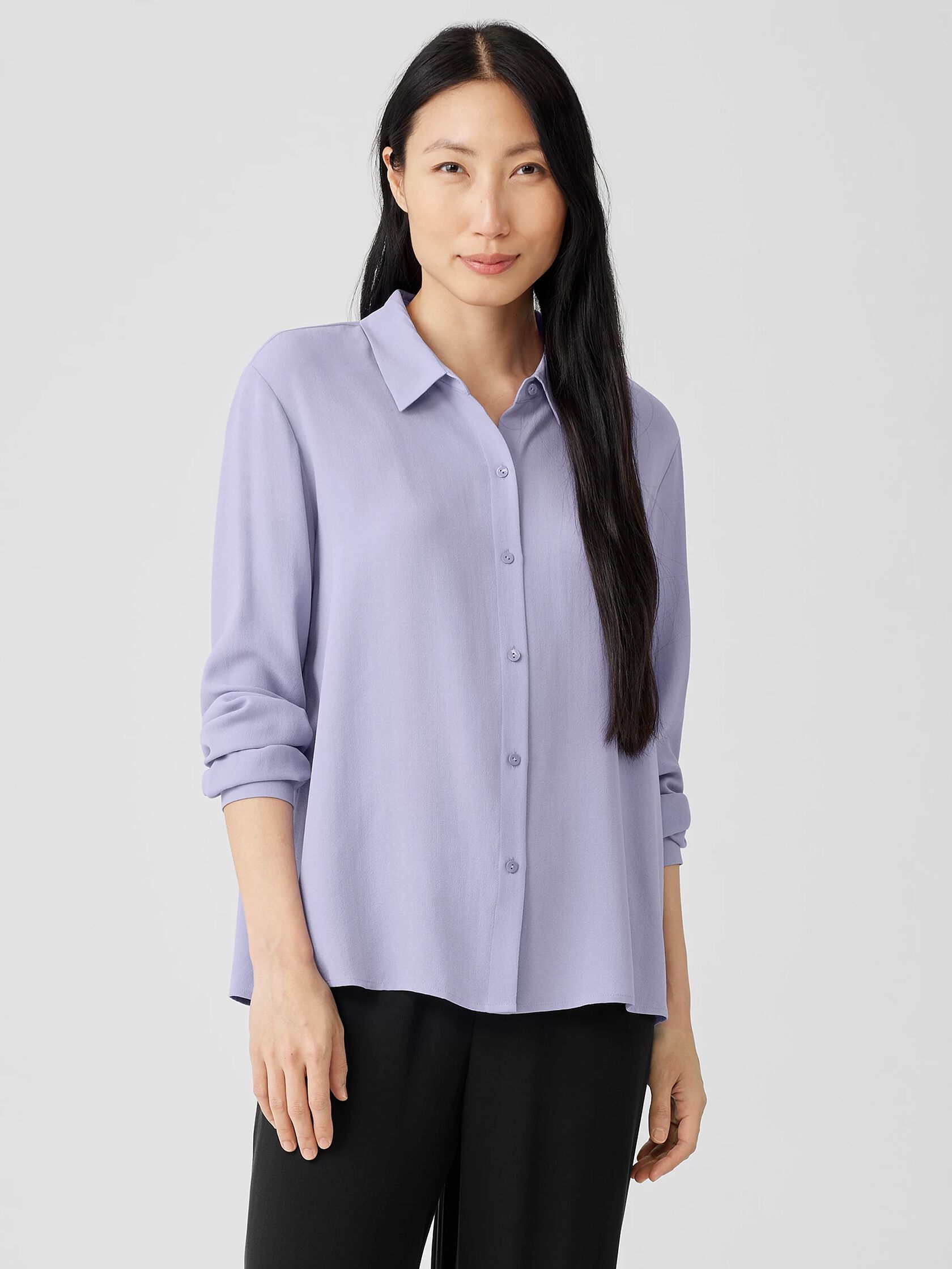 Silk Georgette Crepe Classic Collar Shirt