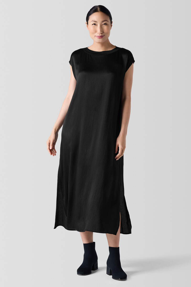 Striated Silk Satin Bateau Neck Dress Striated Silk Satin Bateau Neck Dress