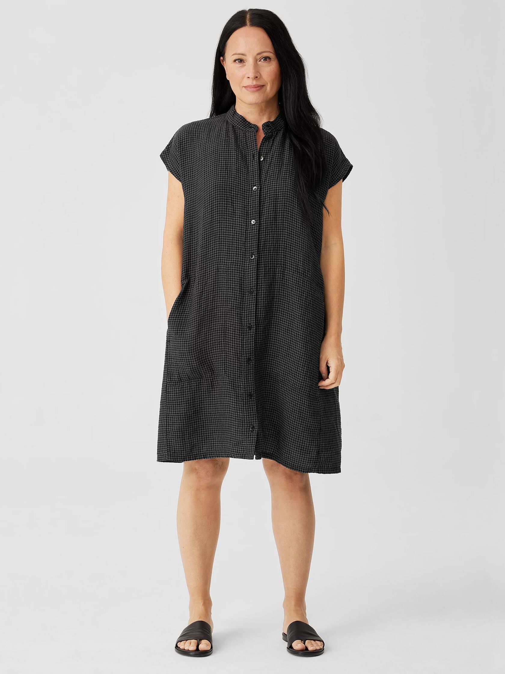 Puckered Organic Linen Shirtdress