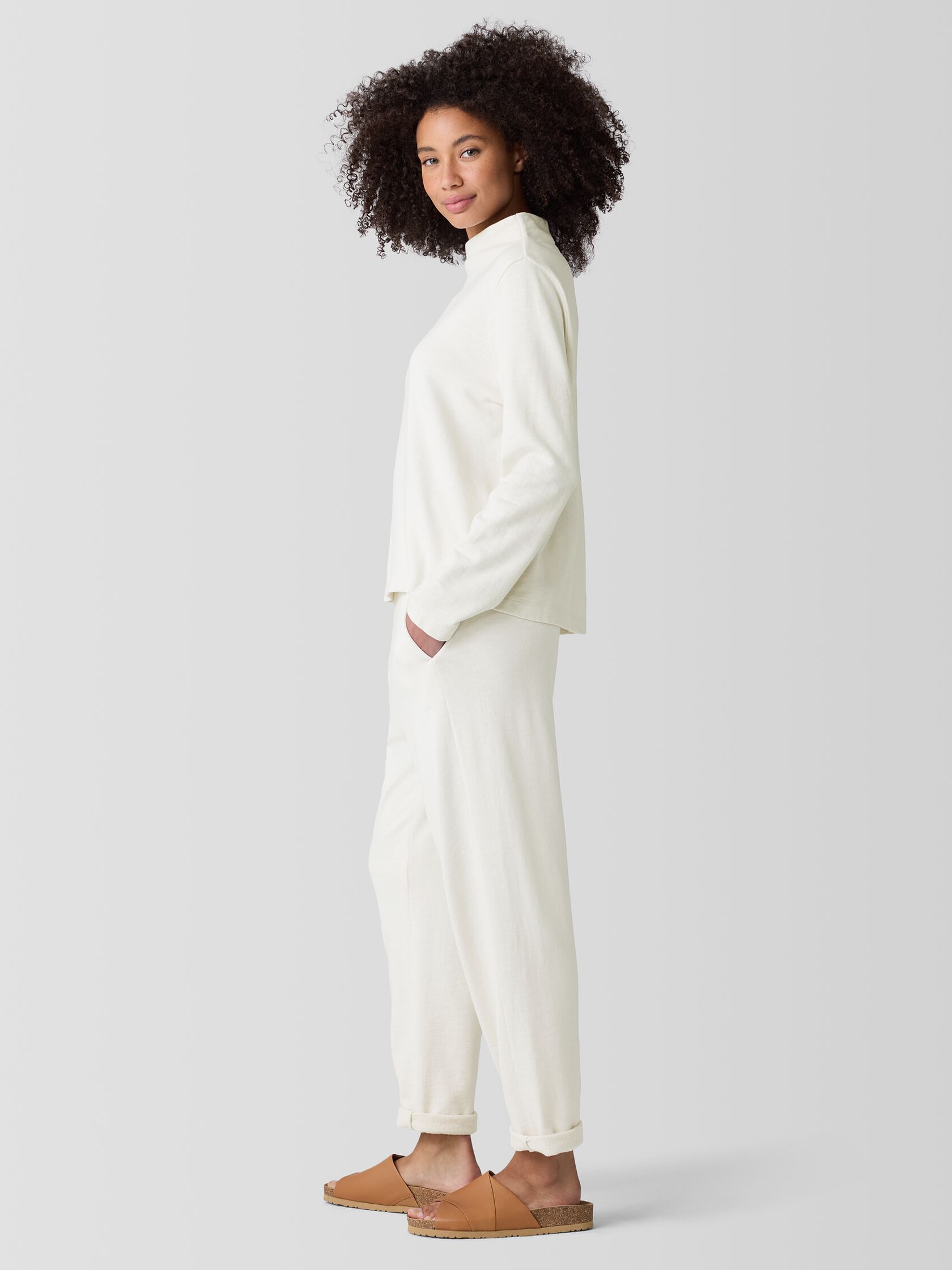 Garment-Dyed Terry Funnel Neck Top