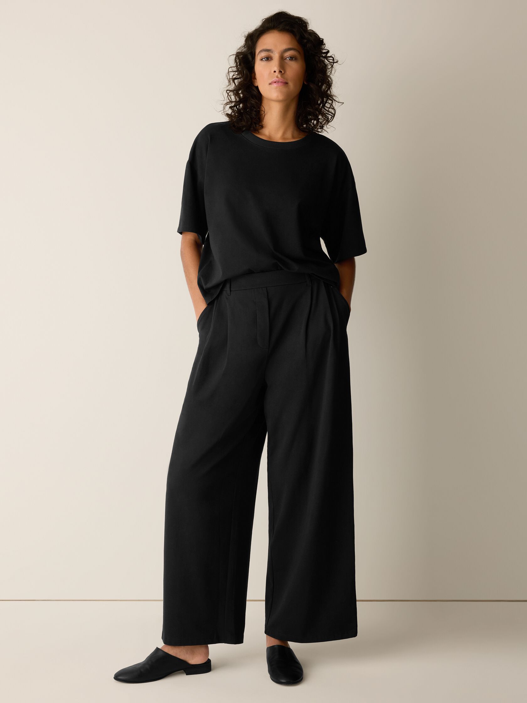 Pima Cotton Stretch Jersey Wide-Leg Pant