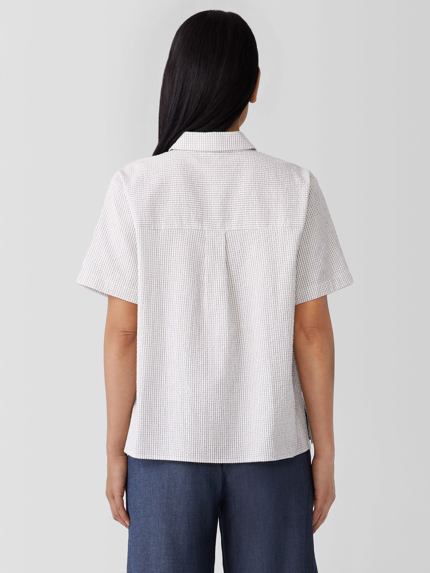 Organic Cotton Ripple Checkered Short-Sleeve Shirt