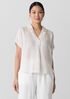 Puckered Organic Linen Stripe Notch Collar Top