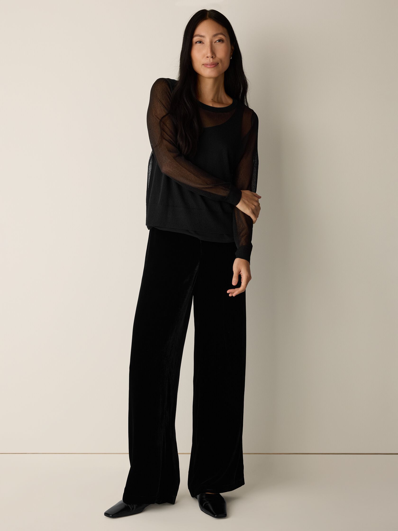 Gossamer Viscose Wedge Crew Neck Top