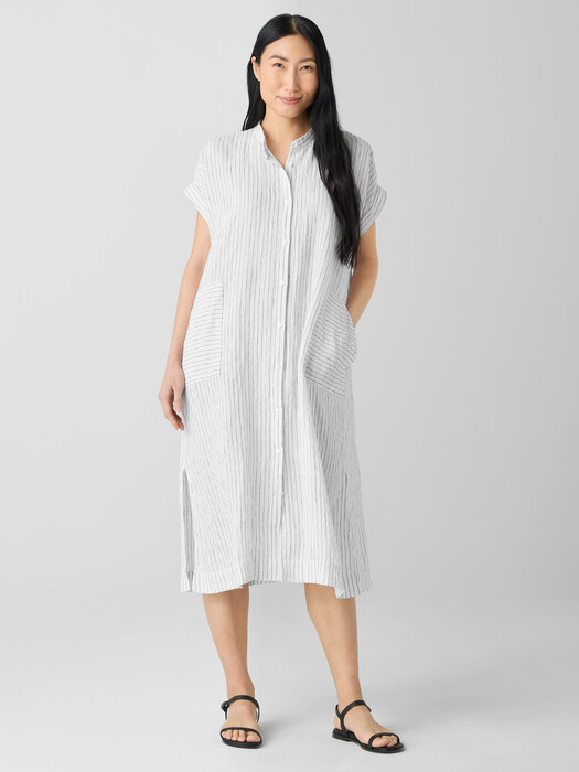 Puckered Organic Linen Shirtdress