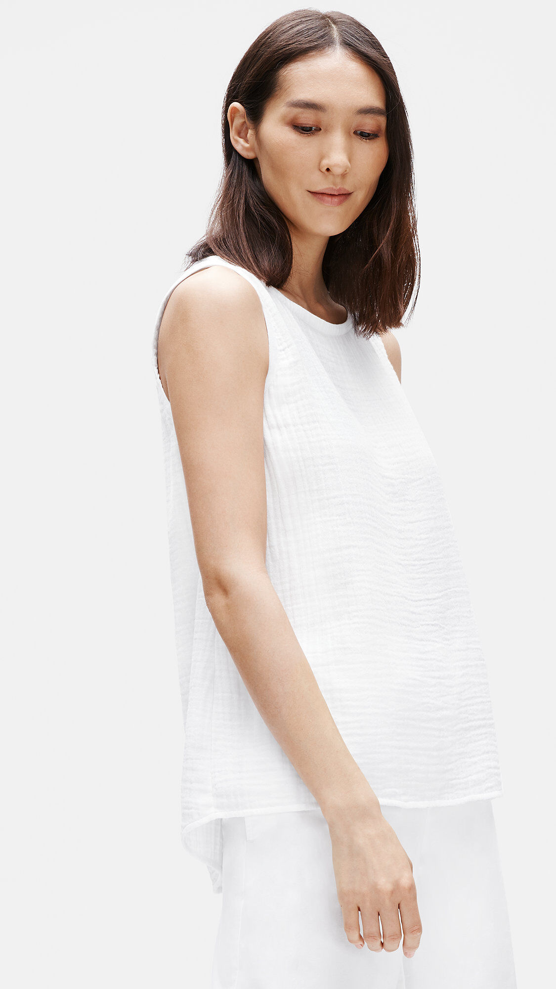 Organic Cotton Gauze Bateau Neck Shell EILEEN FISHER