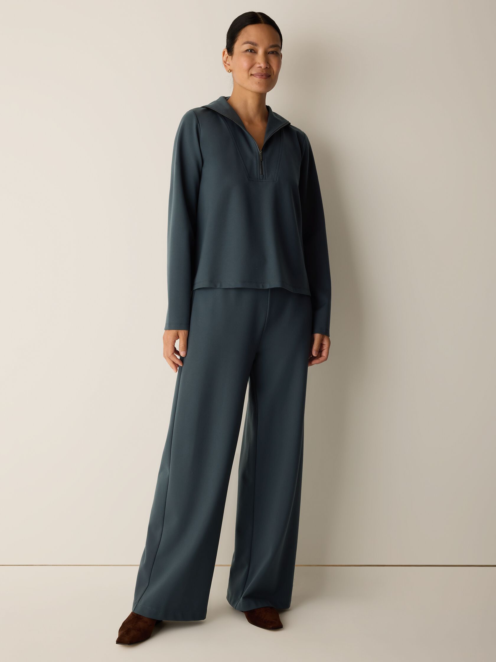 Lightweight Ponte Funnel Neck Top