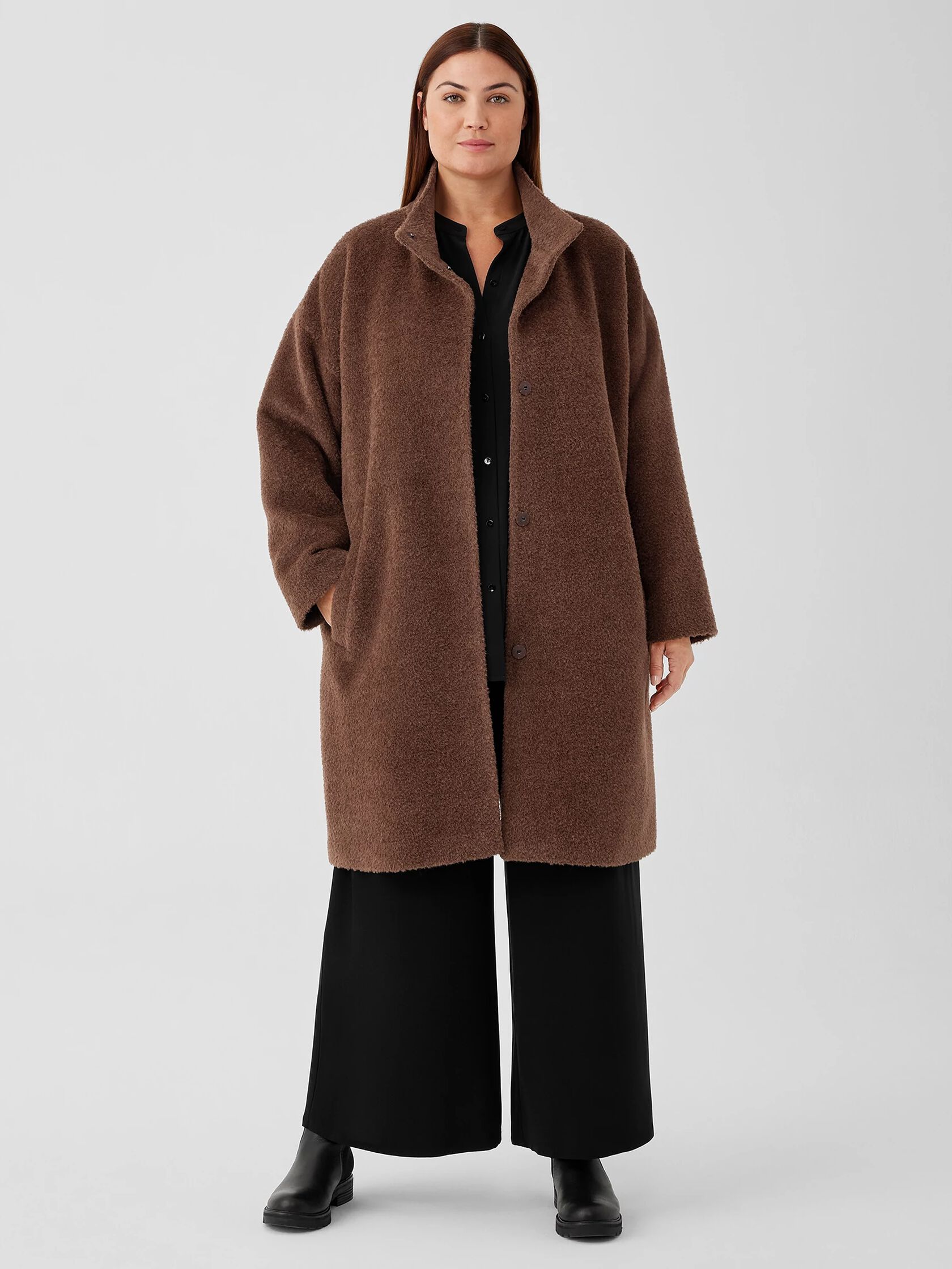 Sheared Suri Alpaca Stand Collar Coat