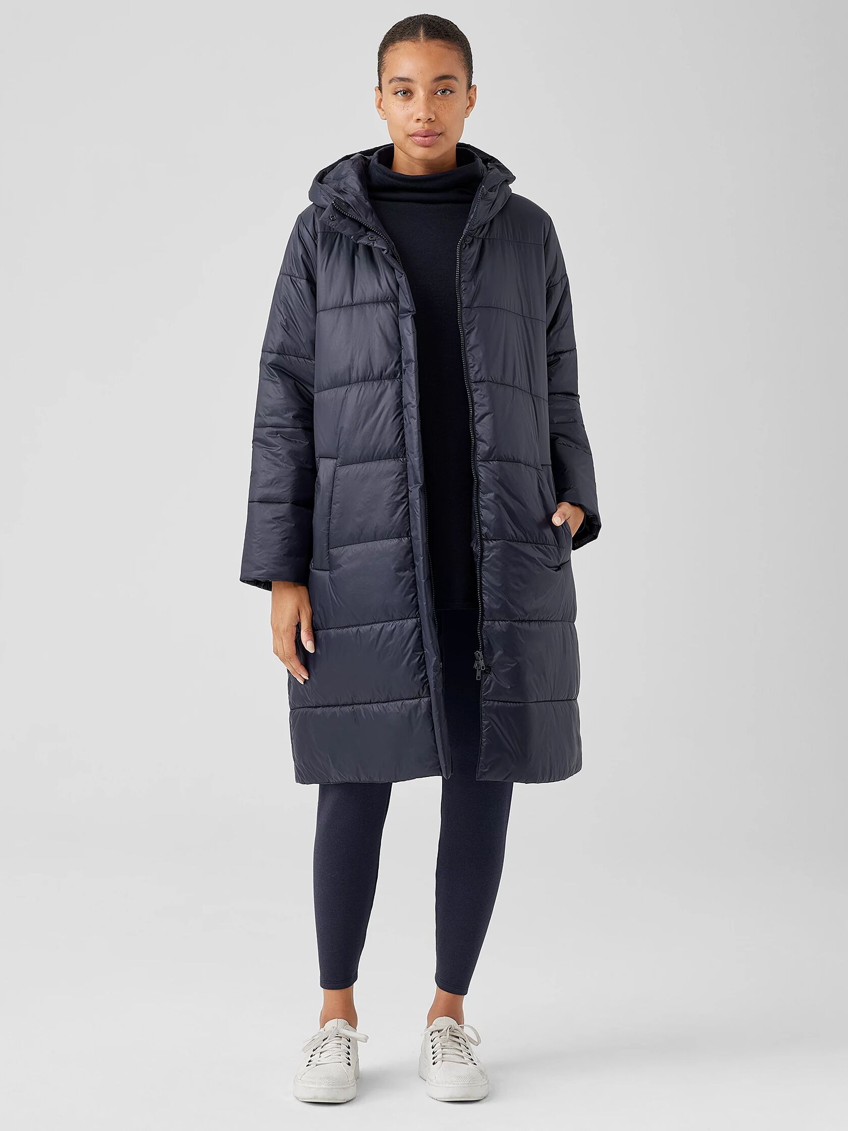 Eggshell Recycled Nylon Long Coat