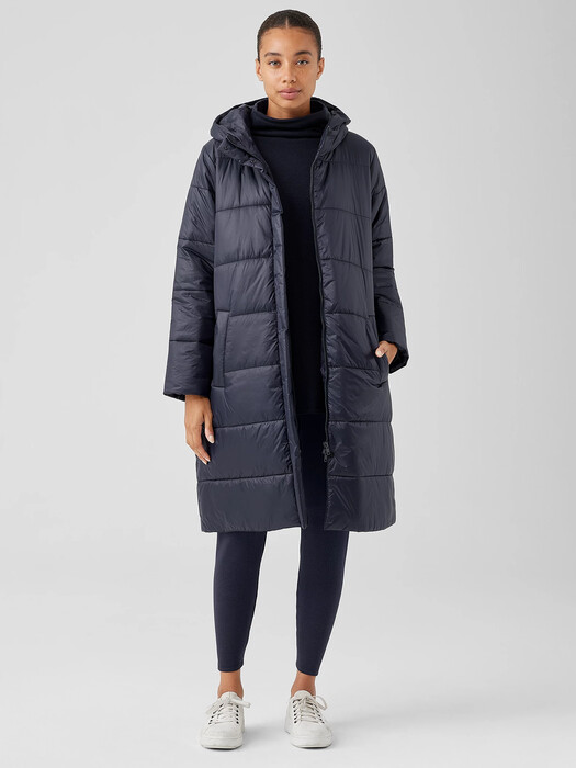 Eggshell Recycled Nylon Long Coat