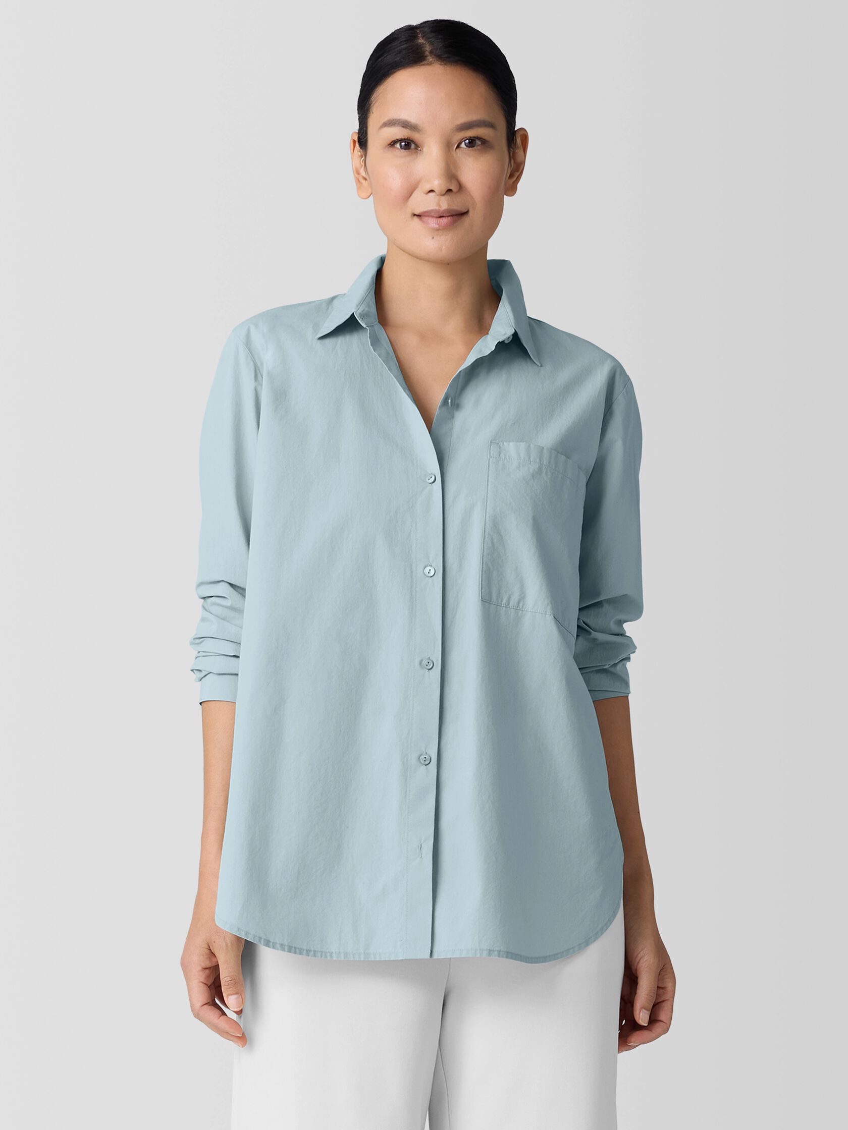 Washed Organic Cotton Poplin Classic Collar Long Shirt