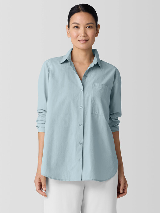 Washed Organic Cotton Poplin Classic Collar Long Shirt