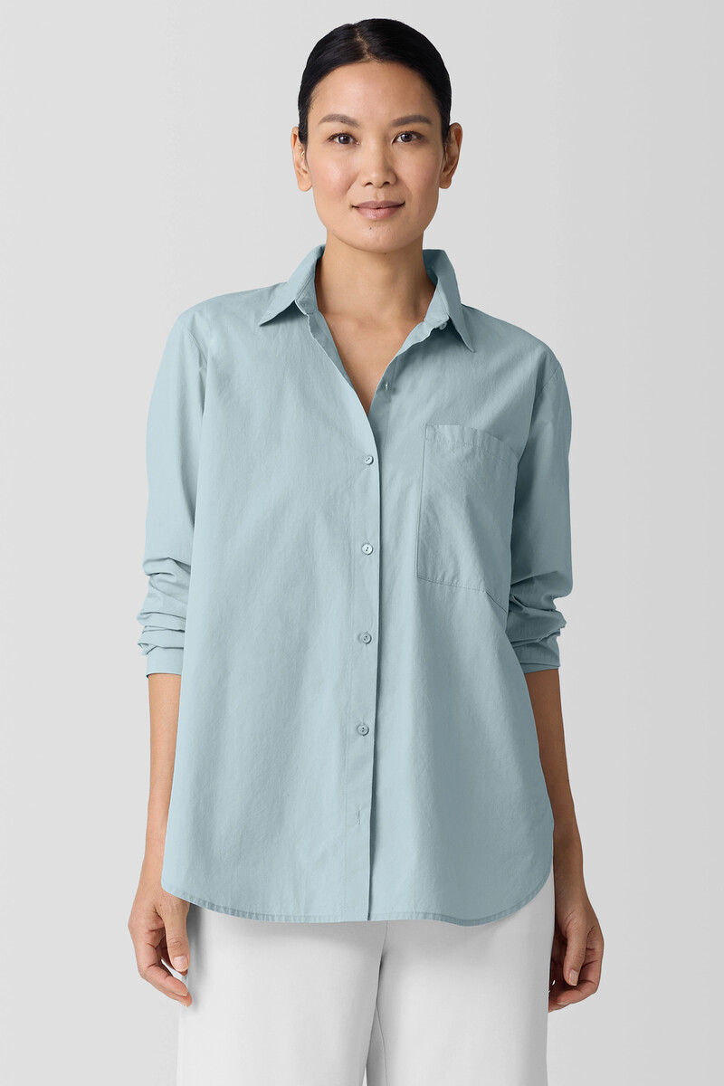 Washed Organic Cotton Poplin Classic Collar Long Shirt Washed Organic Cotton Poplin Classic Collar Long Shirt