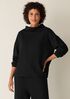 Waffle Cotton Blend Doubleknit Funnel Neck Box-Top