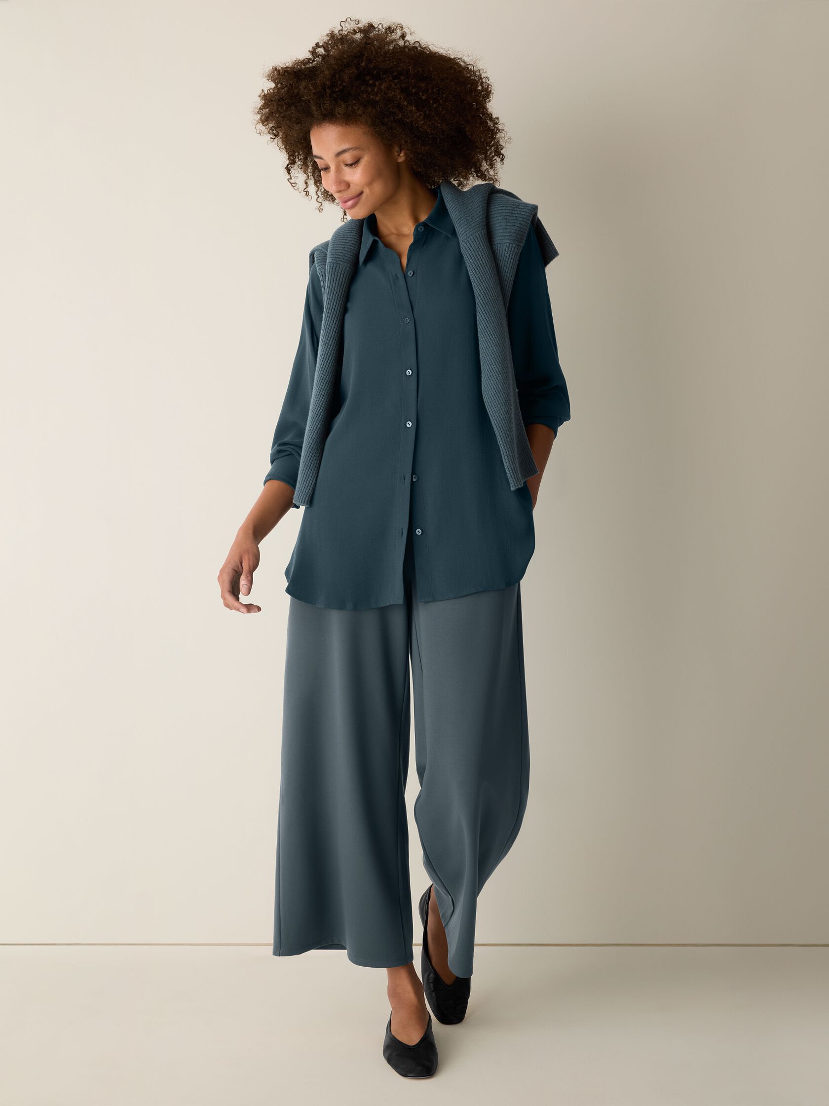 Silk Georgette Crepe Classic Collar Shirt