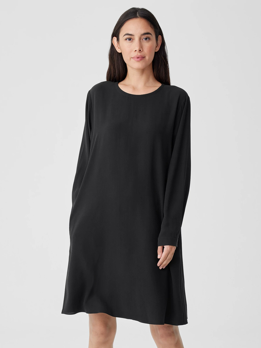 Silk Georgette Crepe Crew Neck Dress