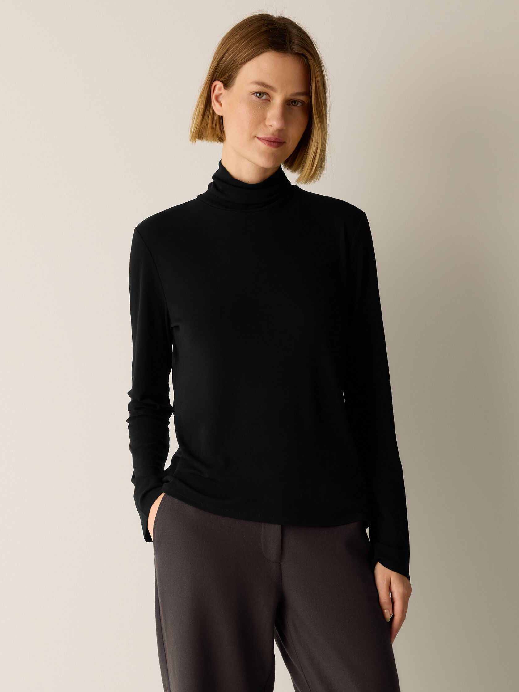 Stretch Silk Jersey Turtleneck Top
