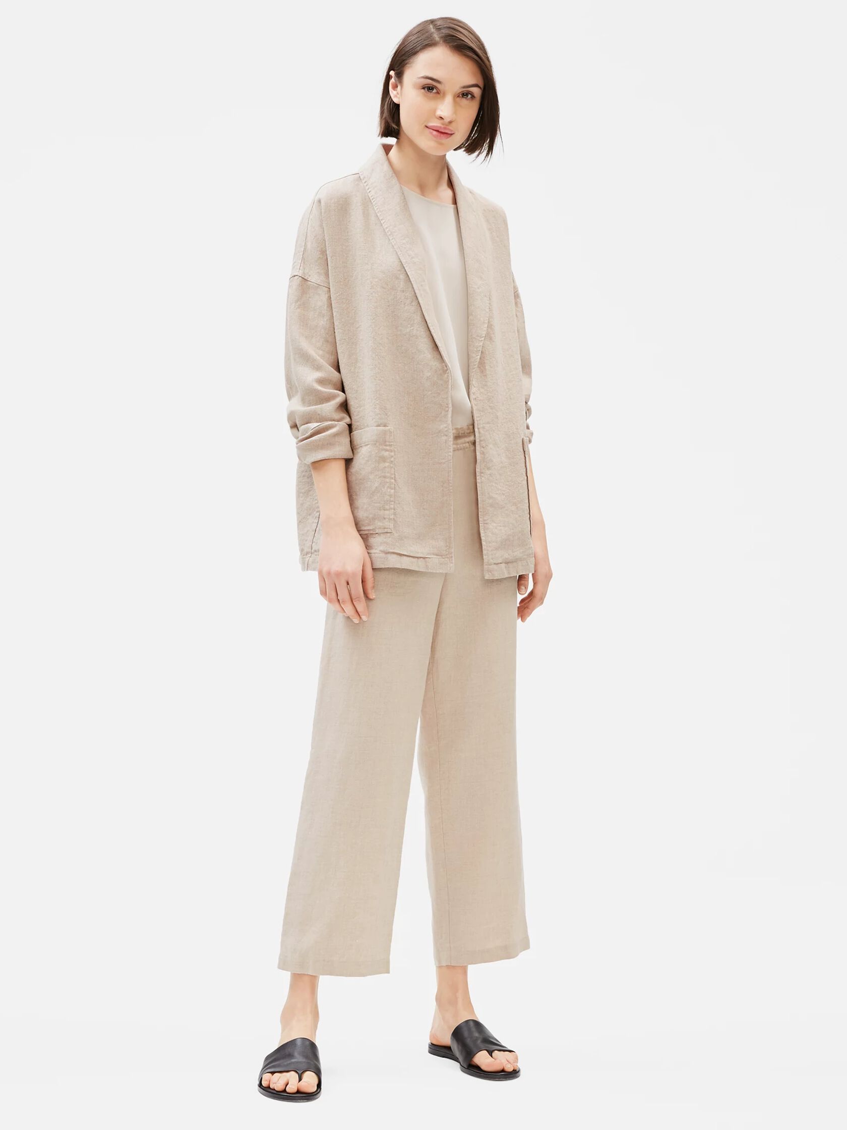 Organic Linen Shawl Collar Jacket EILEEN FISHER