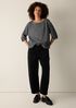 Wool Cotton Check Bateau Neck Top