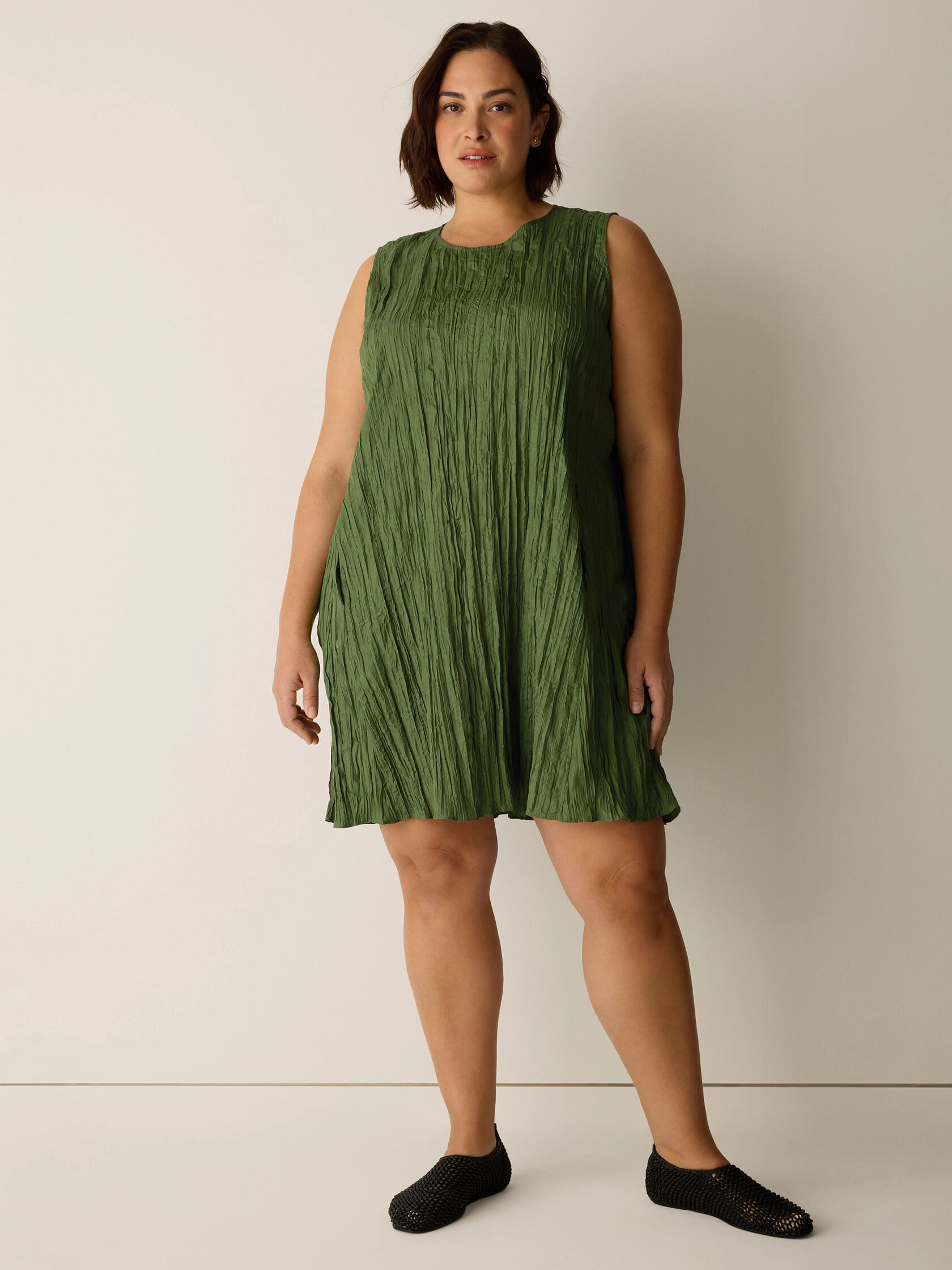 Crushed Silk Round Neck Dress