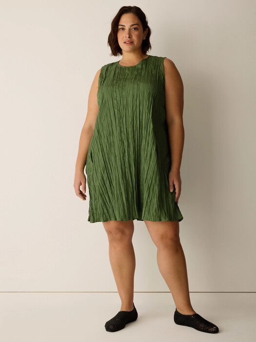 eileen fisher crushed silk dress Eileen Fisher Crushed Silk V-Neck Cap Sleeve Dress, Womens, M, Fuschia