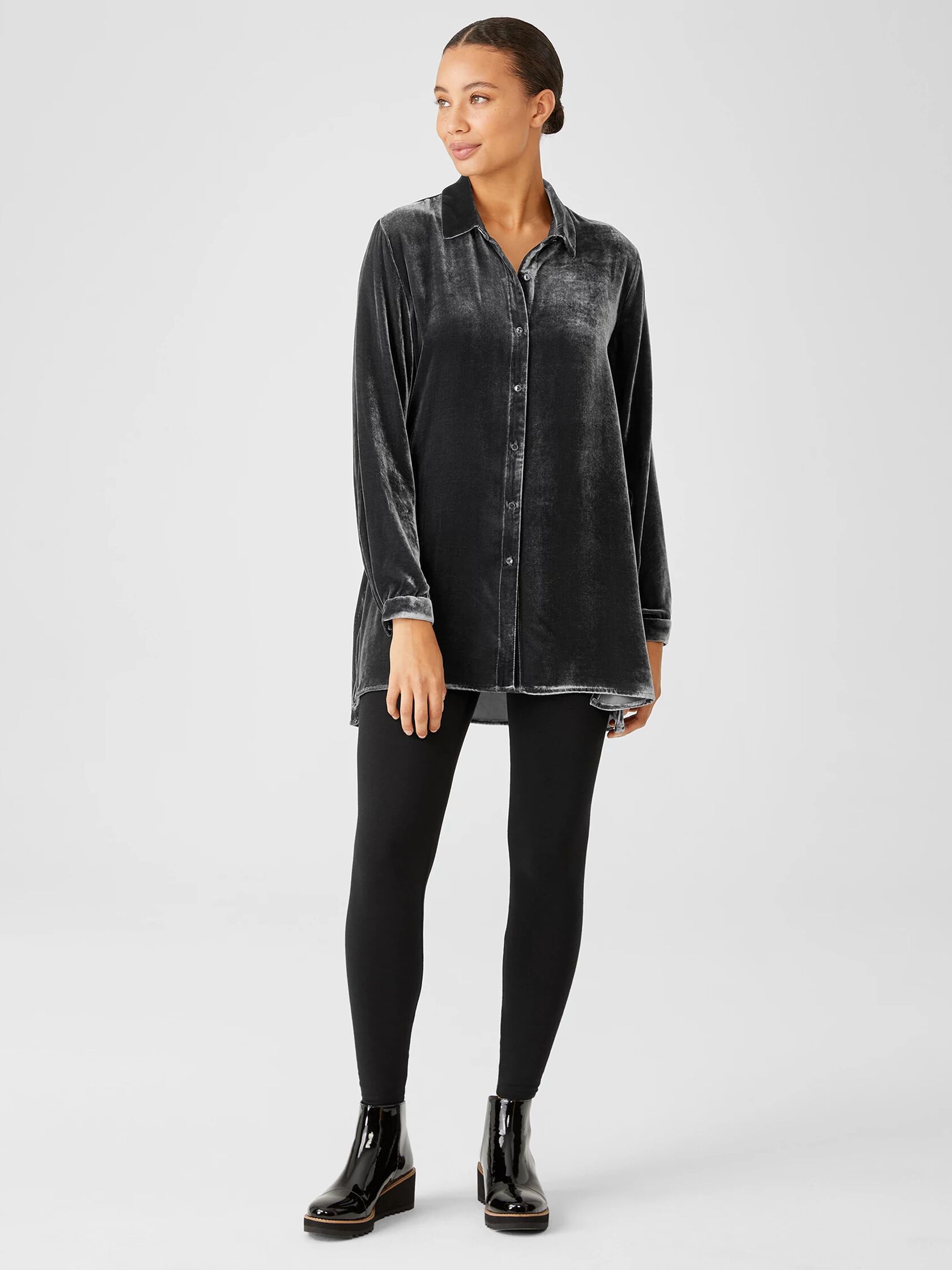 Velvet Classic Collar Long Shirt