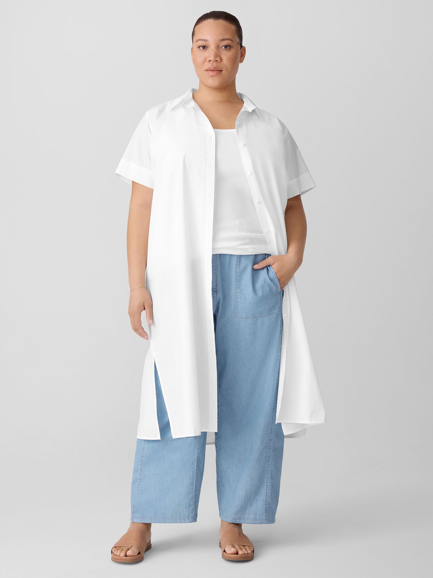 Washed Organic Cotton Poplin Classic Collar Shirtdress