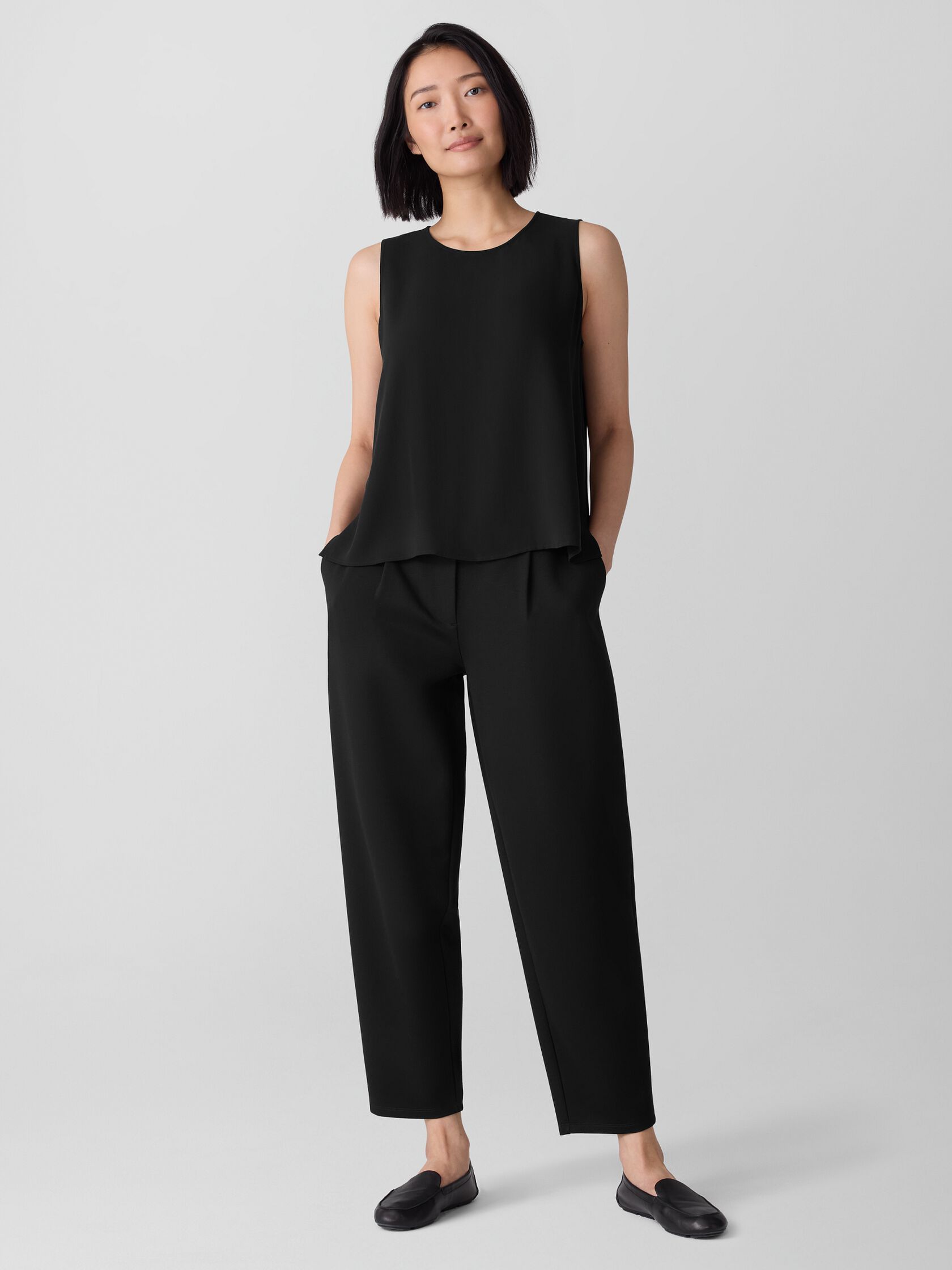 Silk Georgette Crepe Round Neck Tank