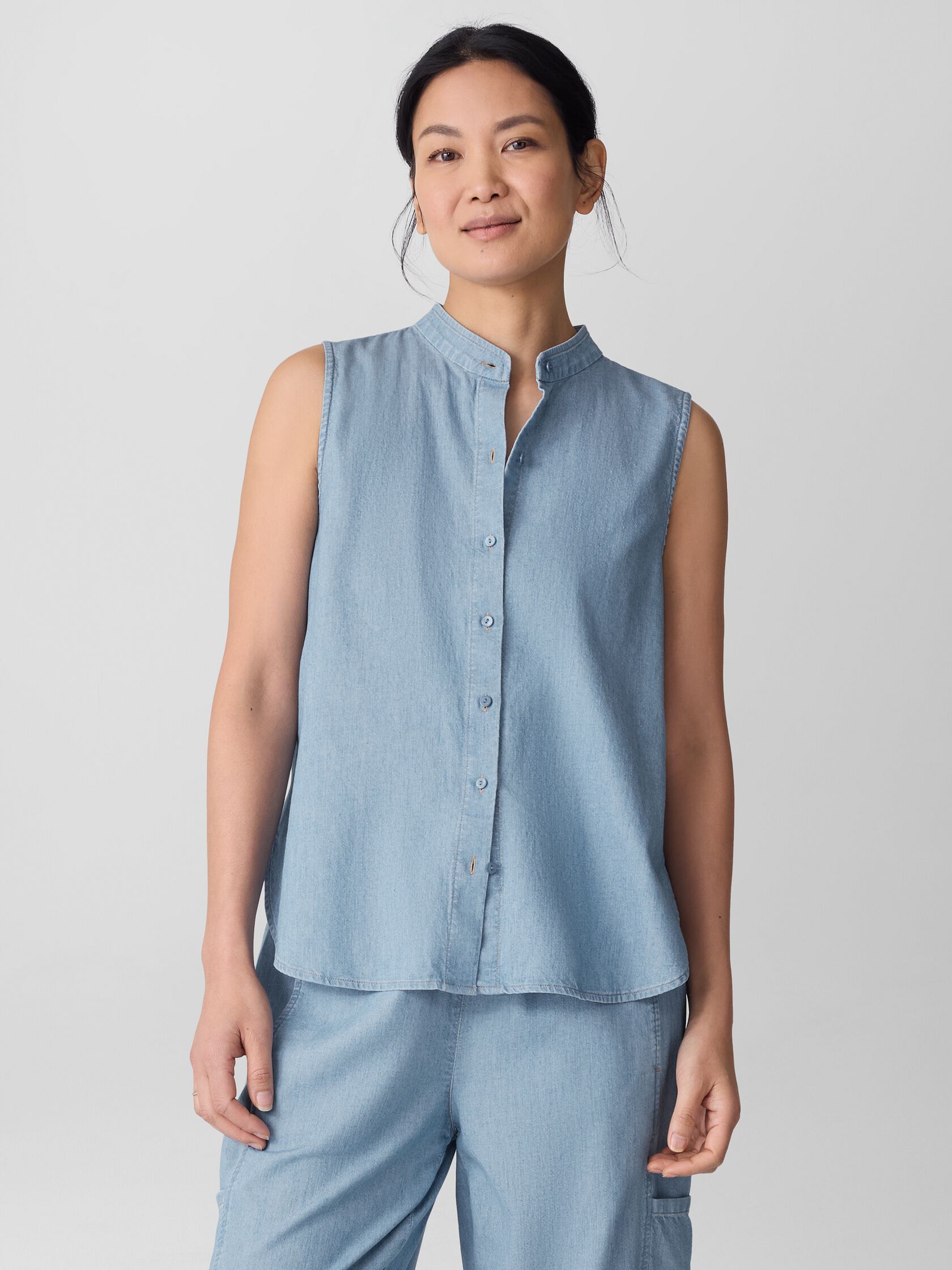 Airy Organic Cotton Twill Sleeveless Shirt