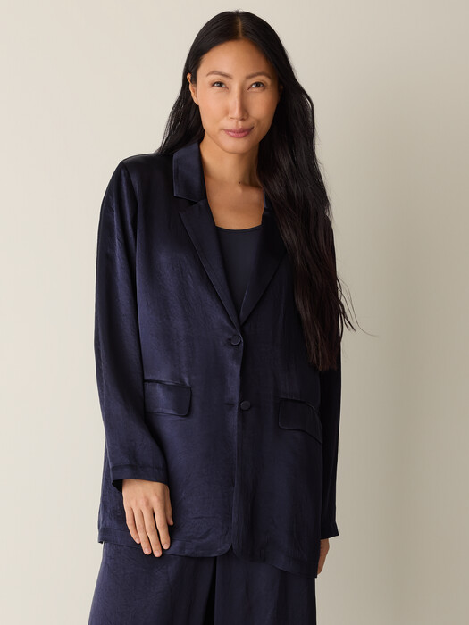 Textured Satin Long Blazer