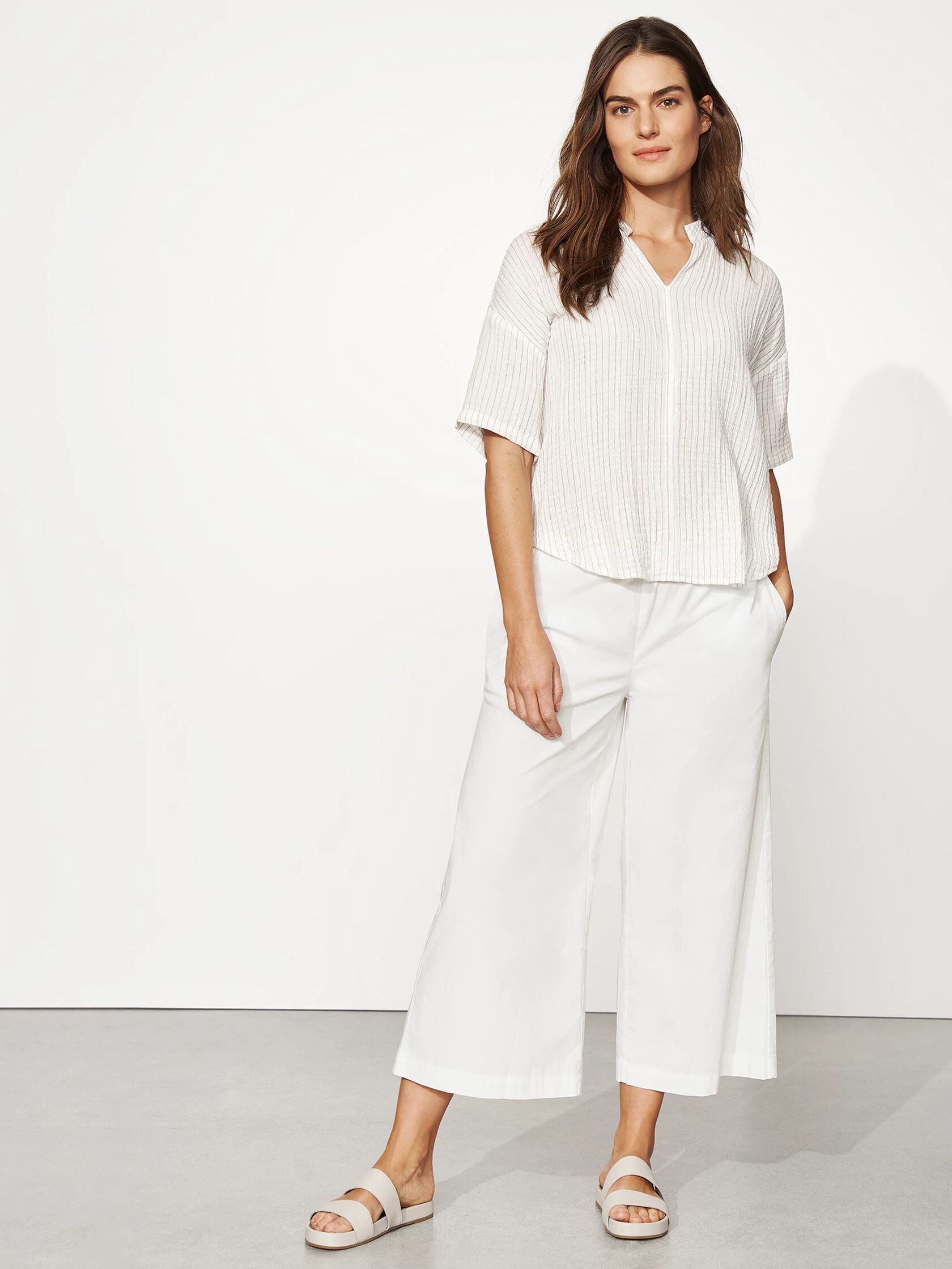 Organic Cotton Gauze Striped Stand Collar Top