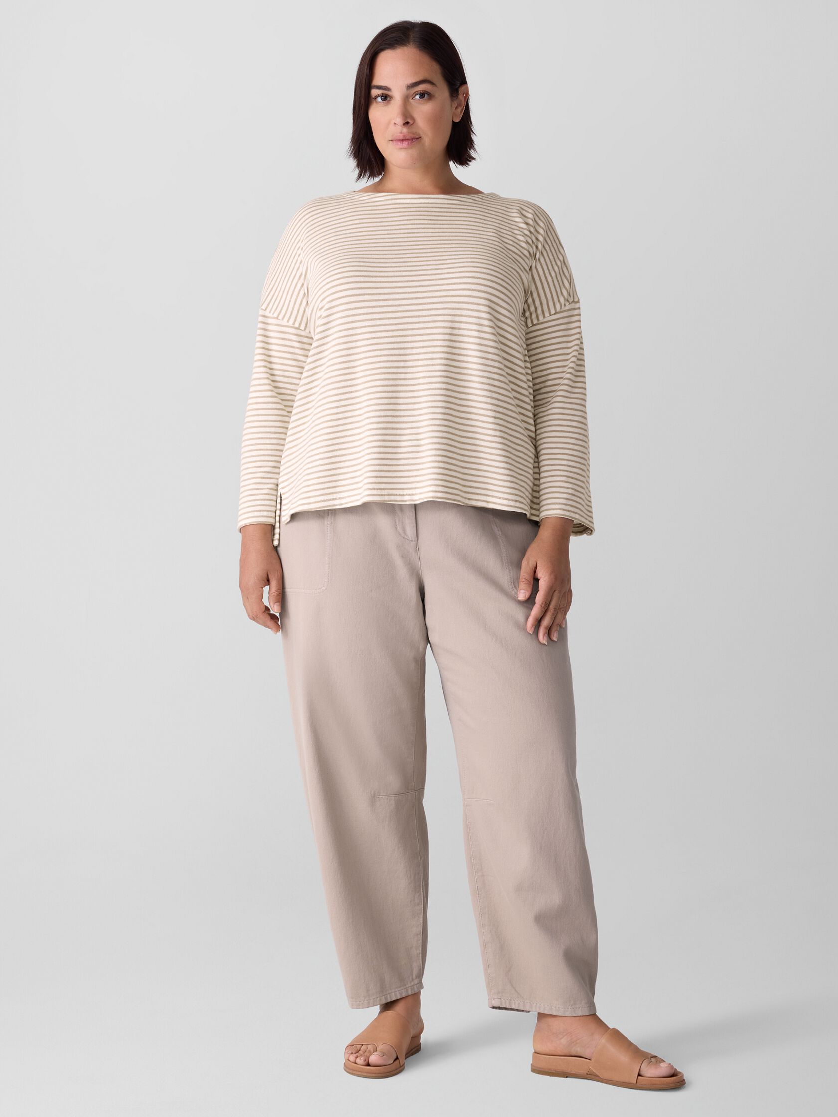 Striped Organic Cotton Slub Bateau Neck Top