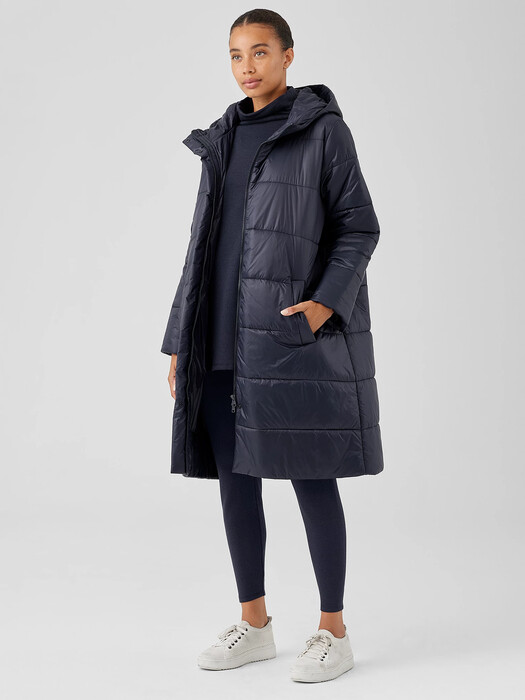 Eggshell Recycled Nylon Long Coat