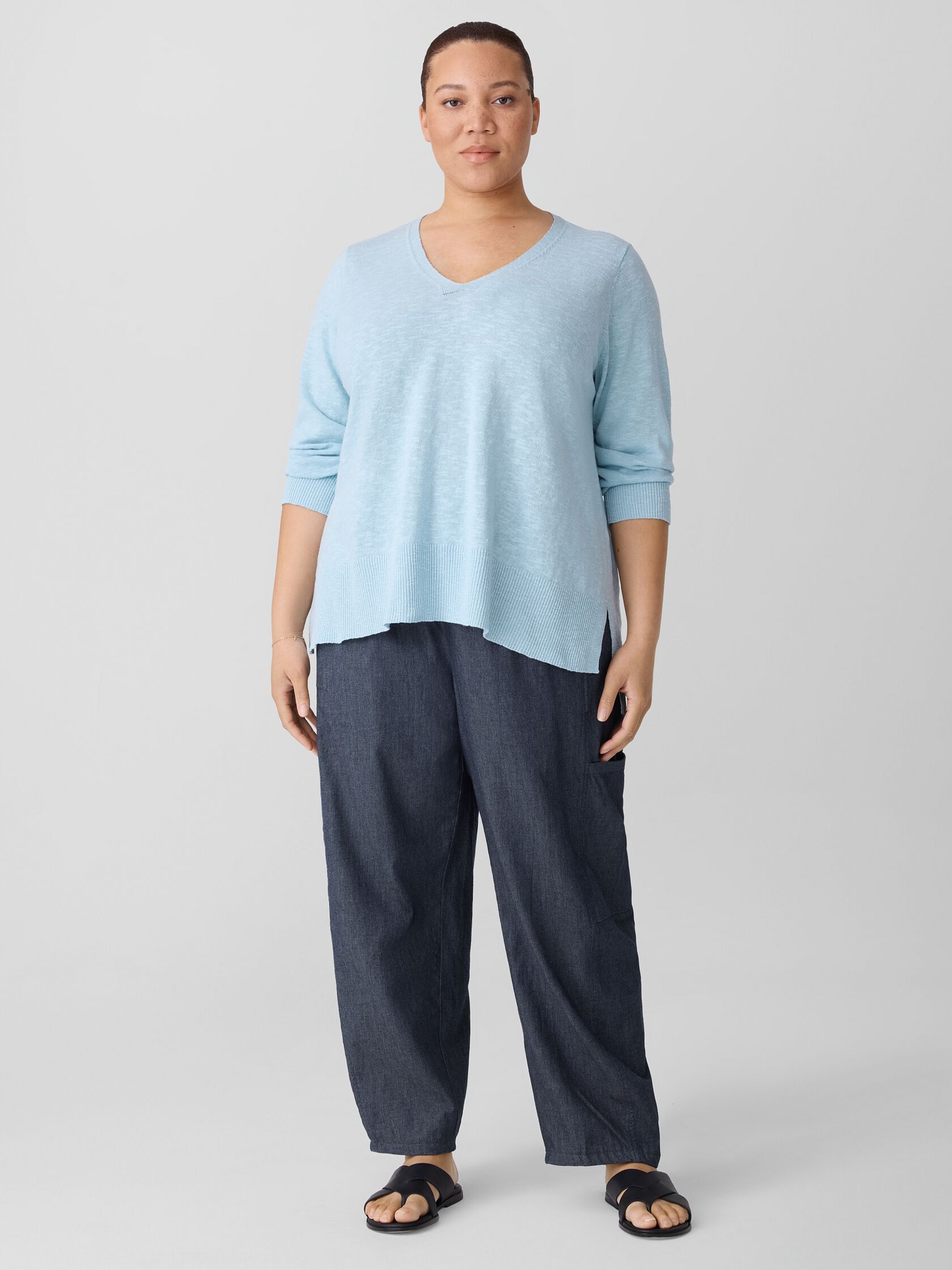 Organic Linen Cotton Slub V-Neck Top