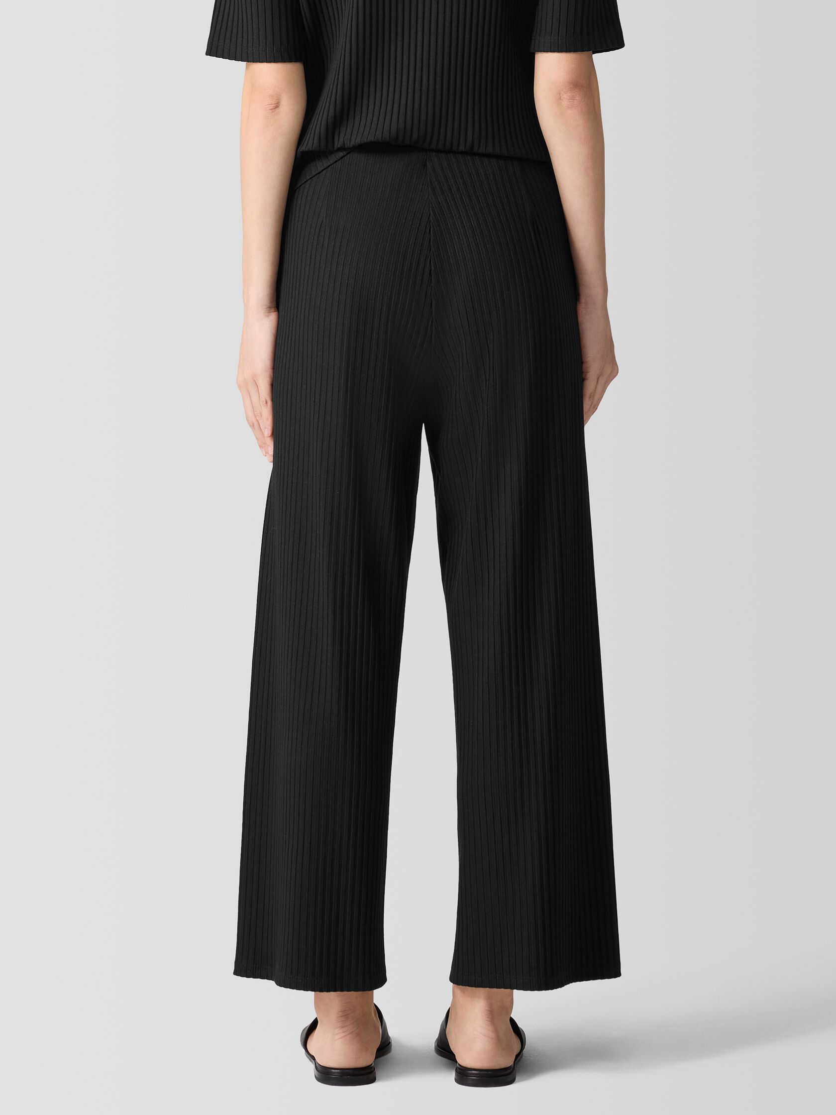 Textured Stretch Rib Wide-Leg Pant