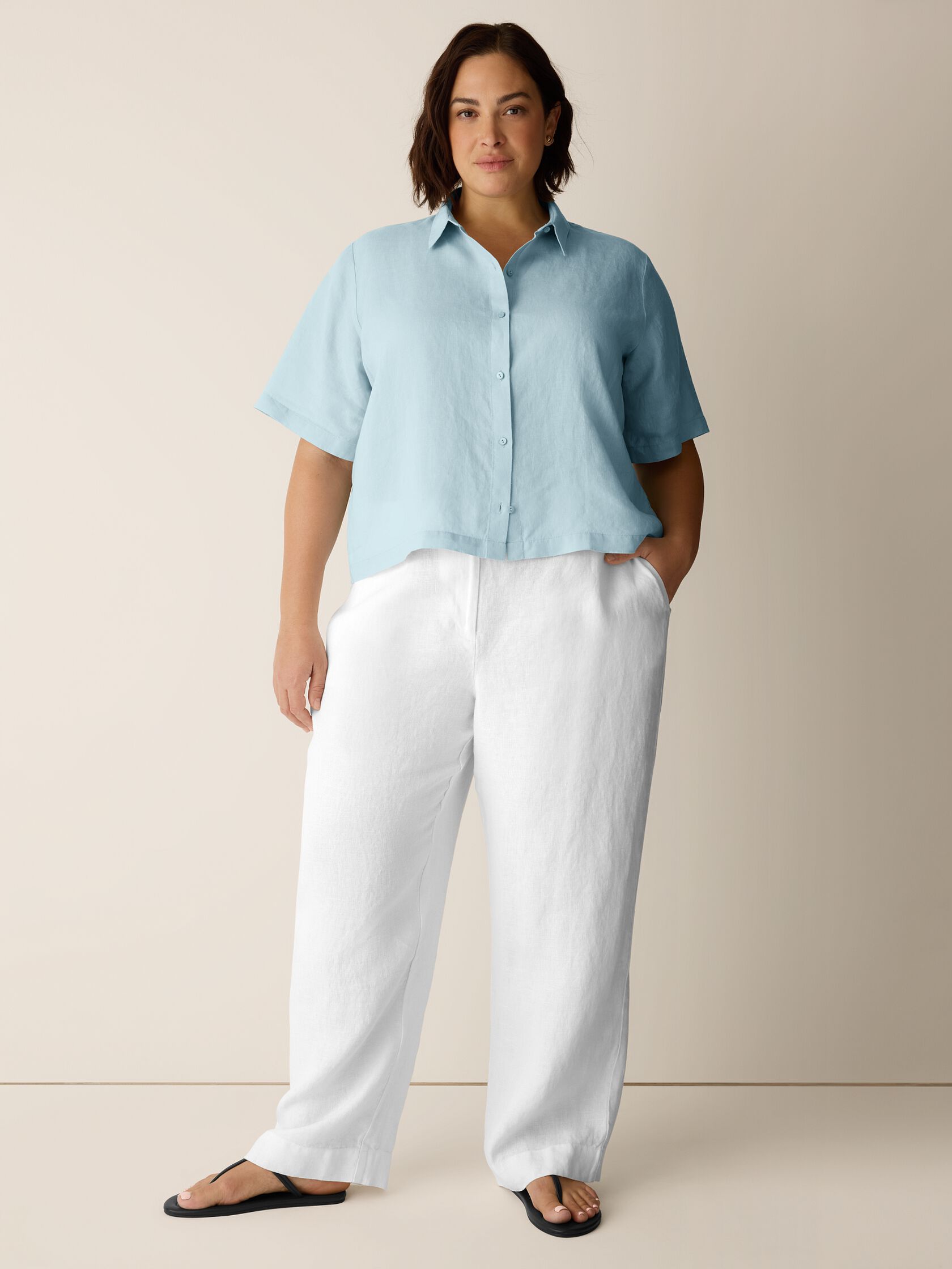 Organic Handkerchief Linen Elbow-Sleeve Shirt