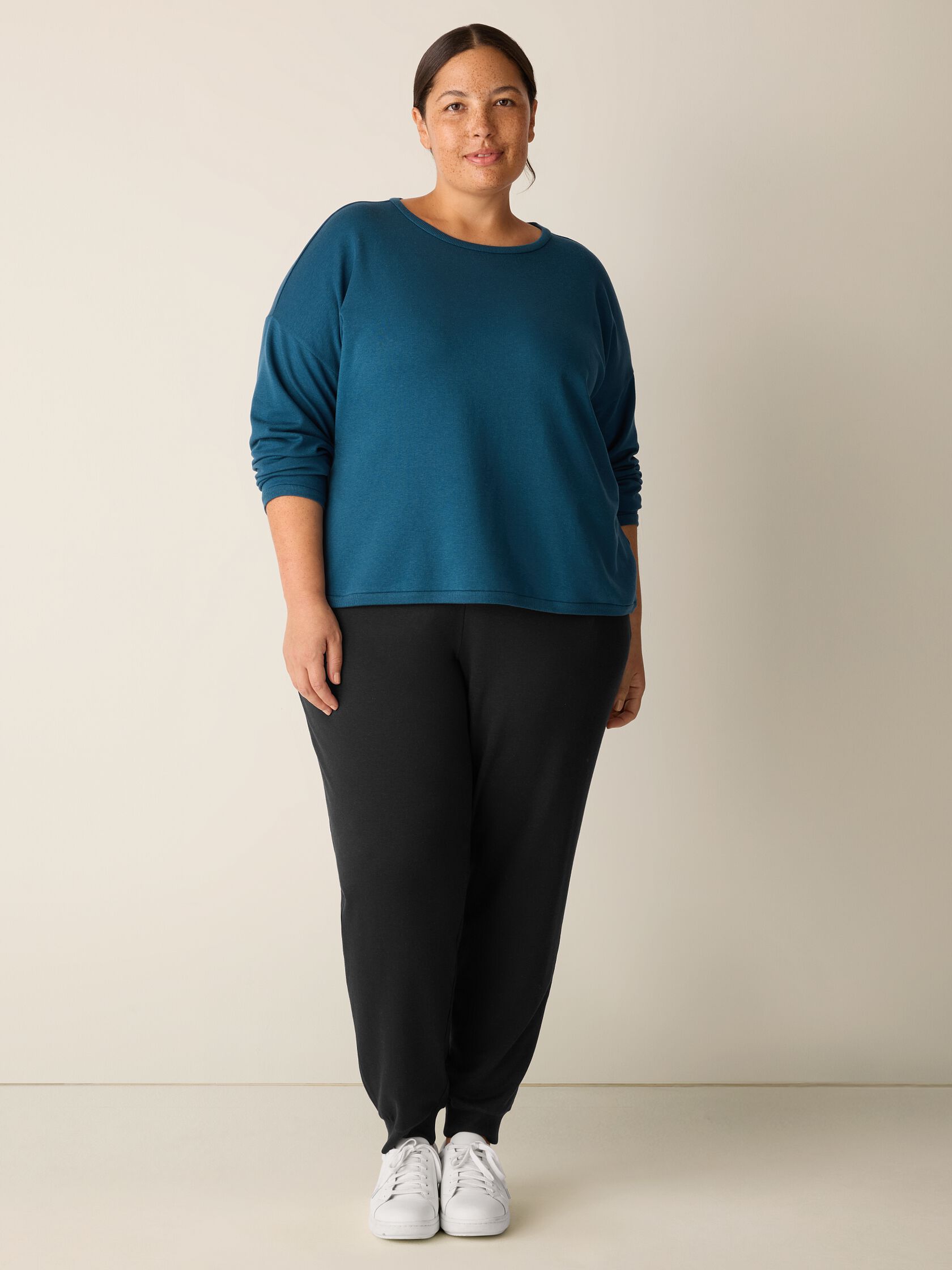 Cozy Brushed Terry Hug Round Neck Box-Top