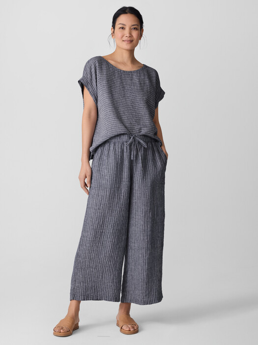 Puckered Organic Linen Wide-Leg Pant
