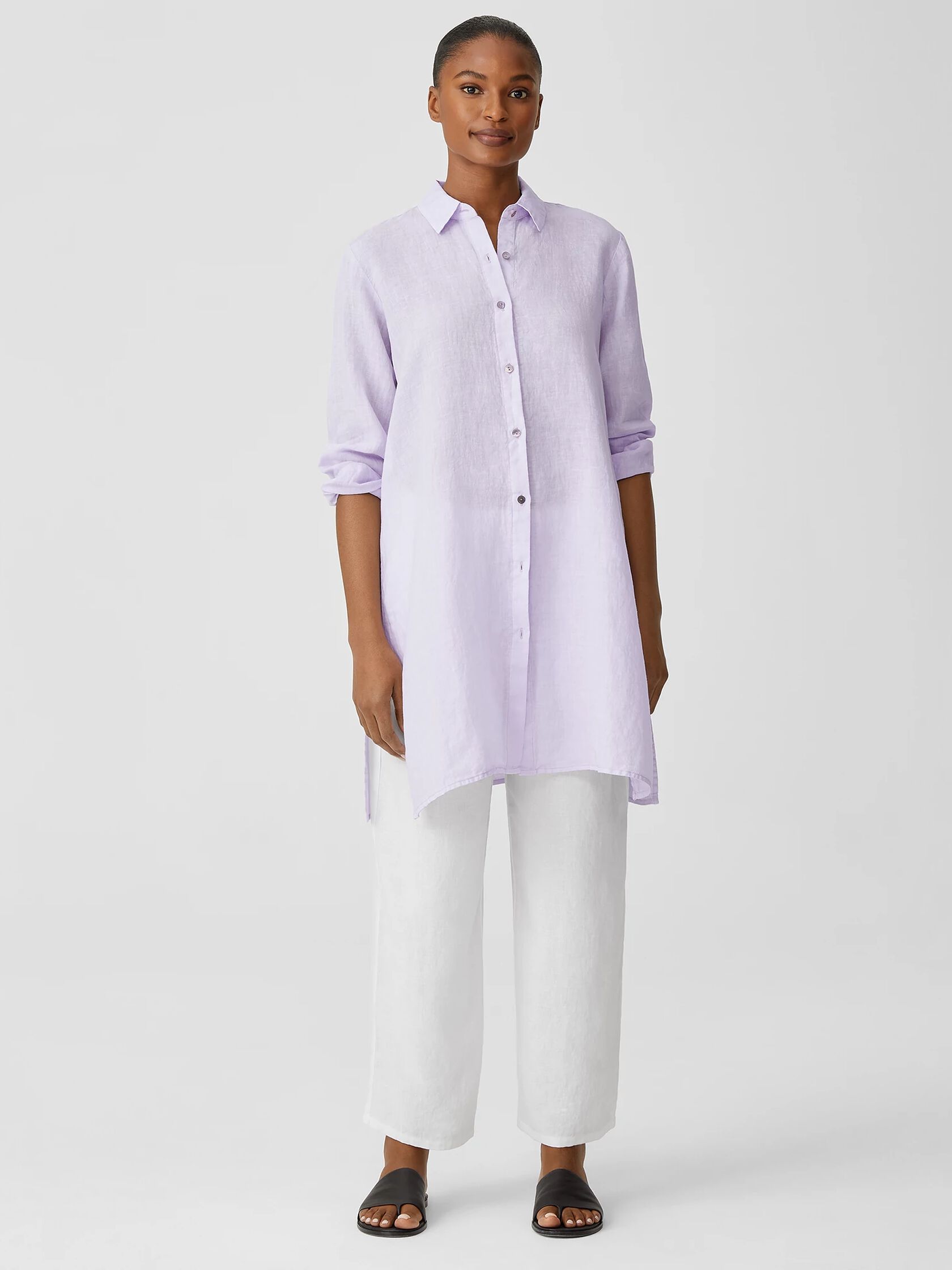 Garment-Dyed Organic Handkerchief Linen Long Shirt