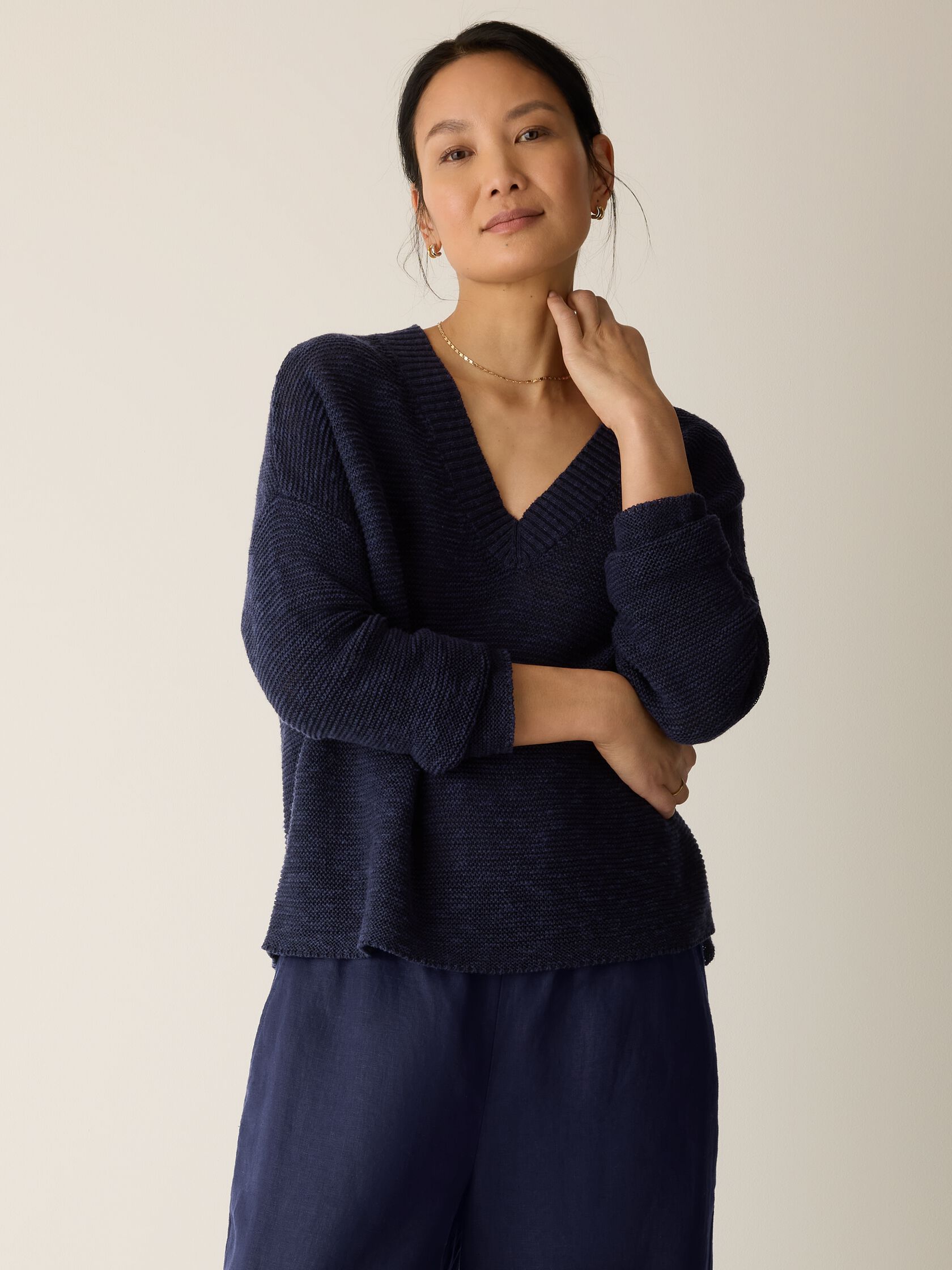 Organic Linen Cotton Slub V-Neck Top