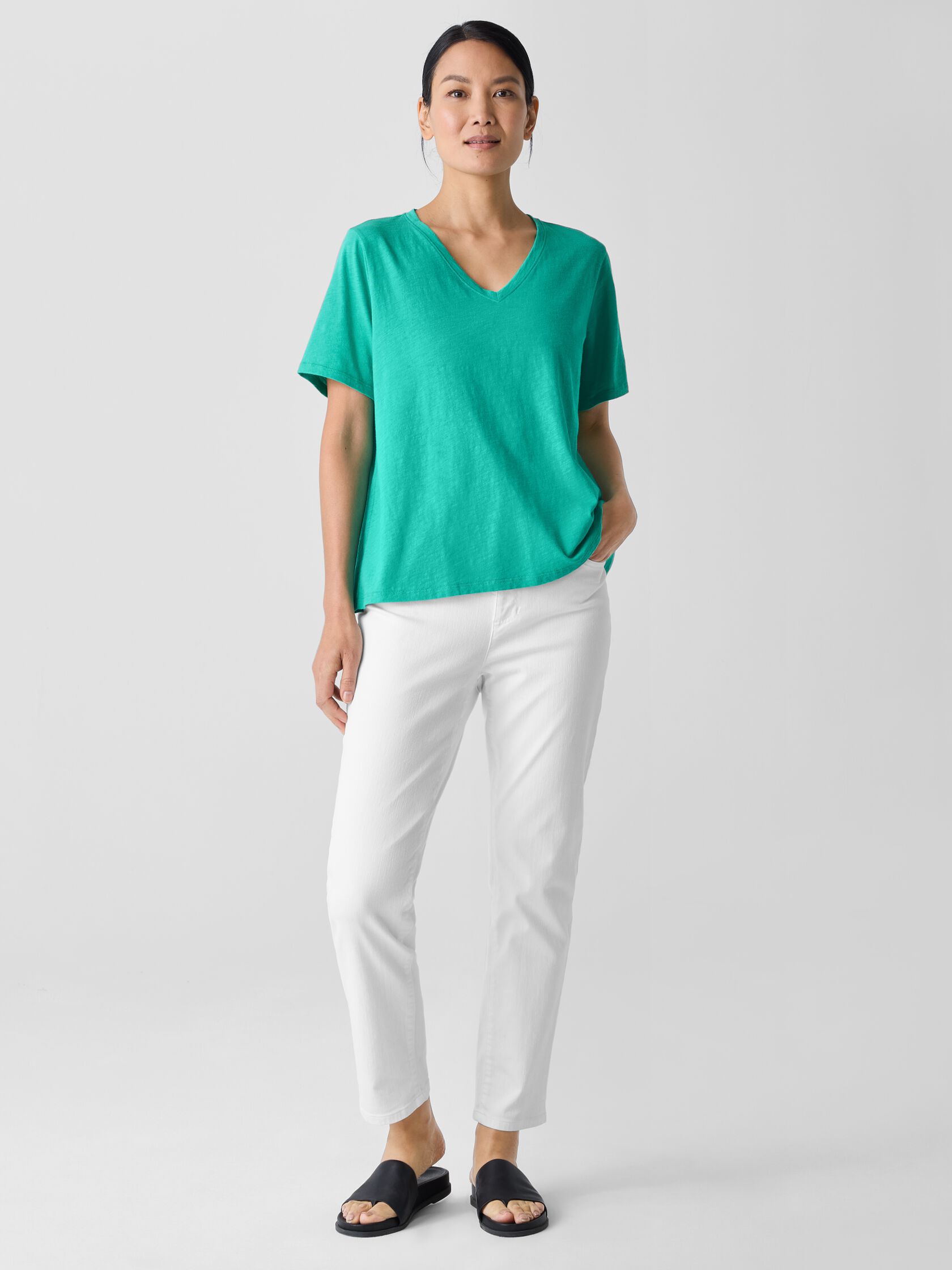 Organic Cotton Slubby Jersey V-Neck Tee