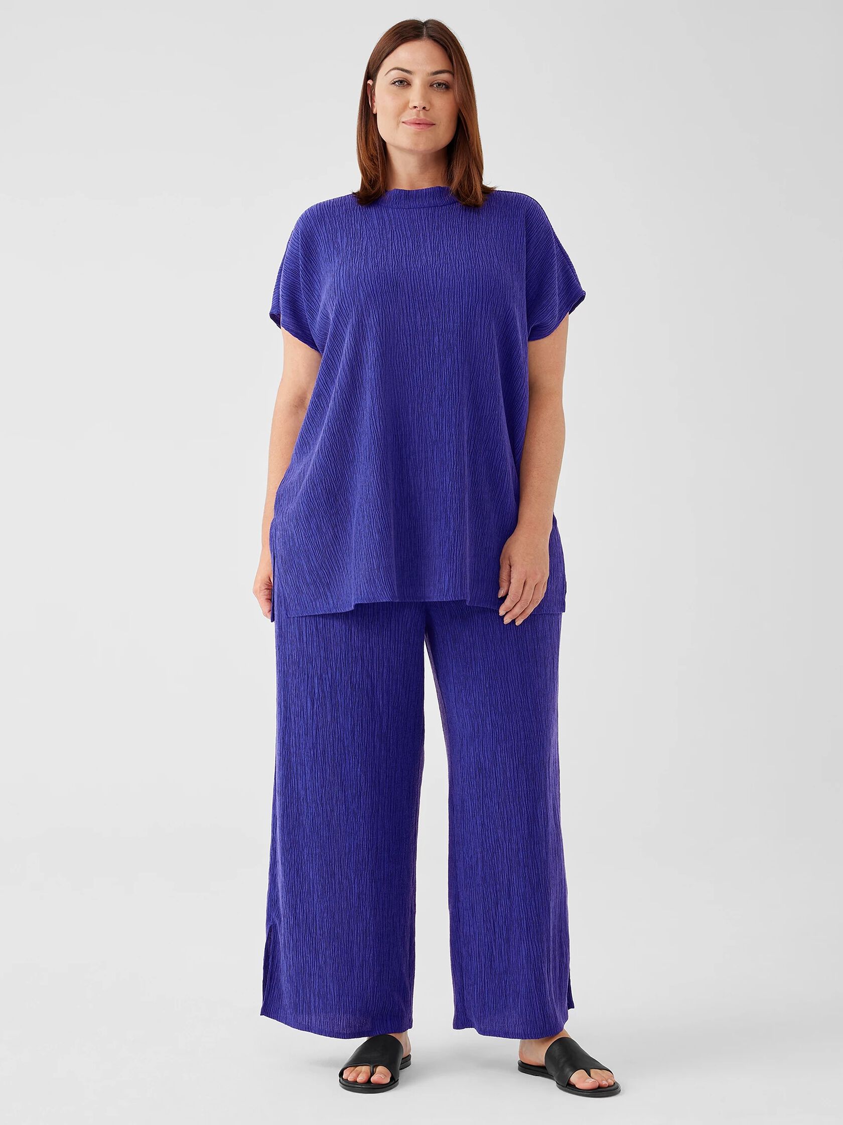 Woven Plissé Wide-Leg Pant