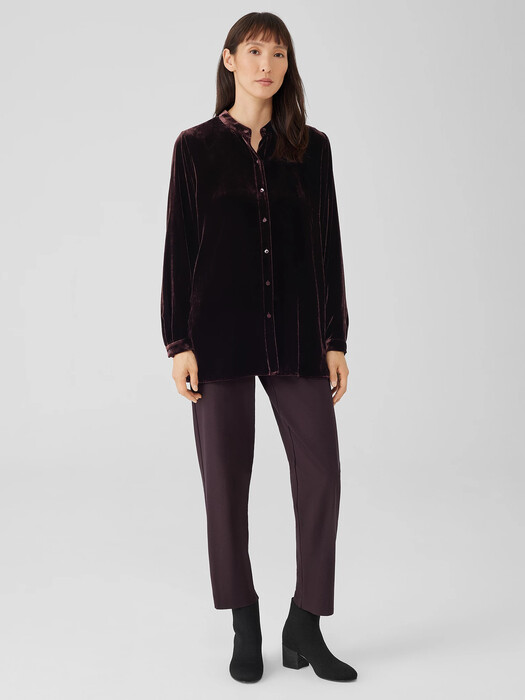 Velvet Band Collar Long Shirt