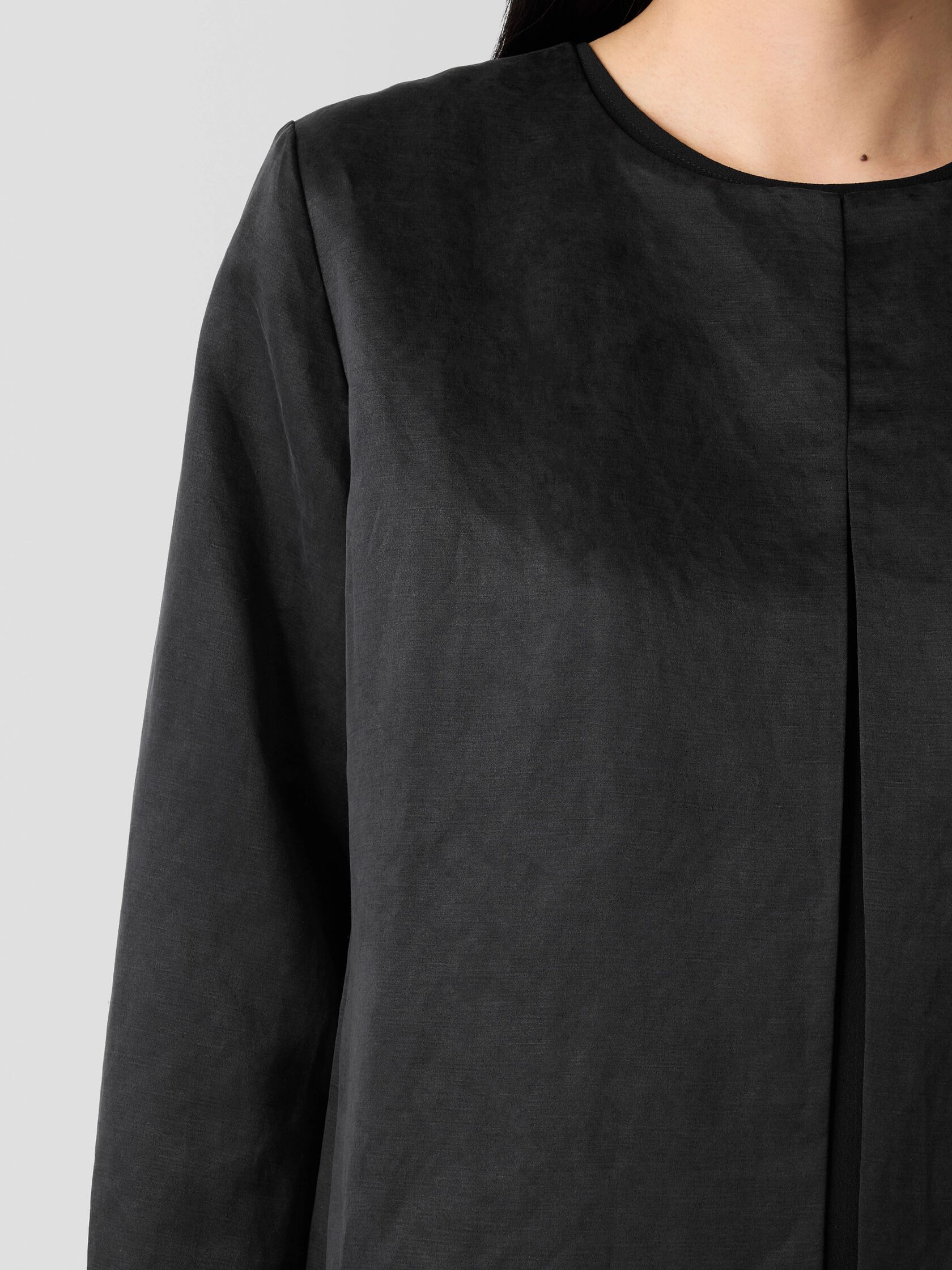 Linen Silk Satin Round Neck Jacket