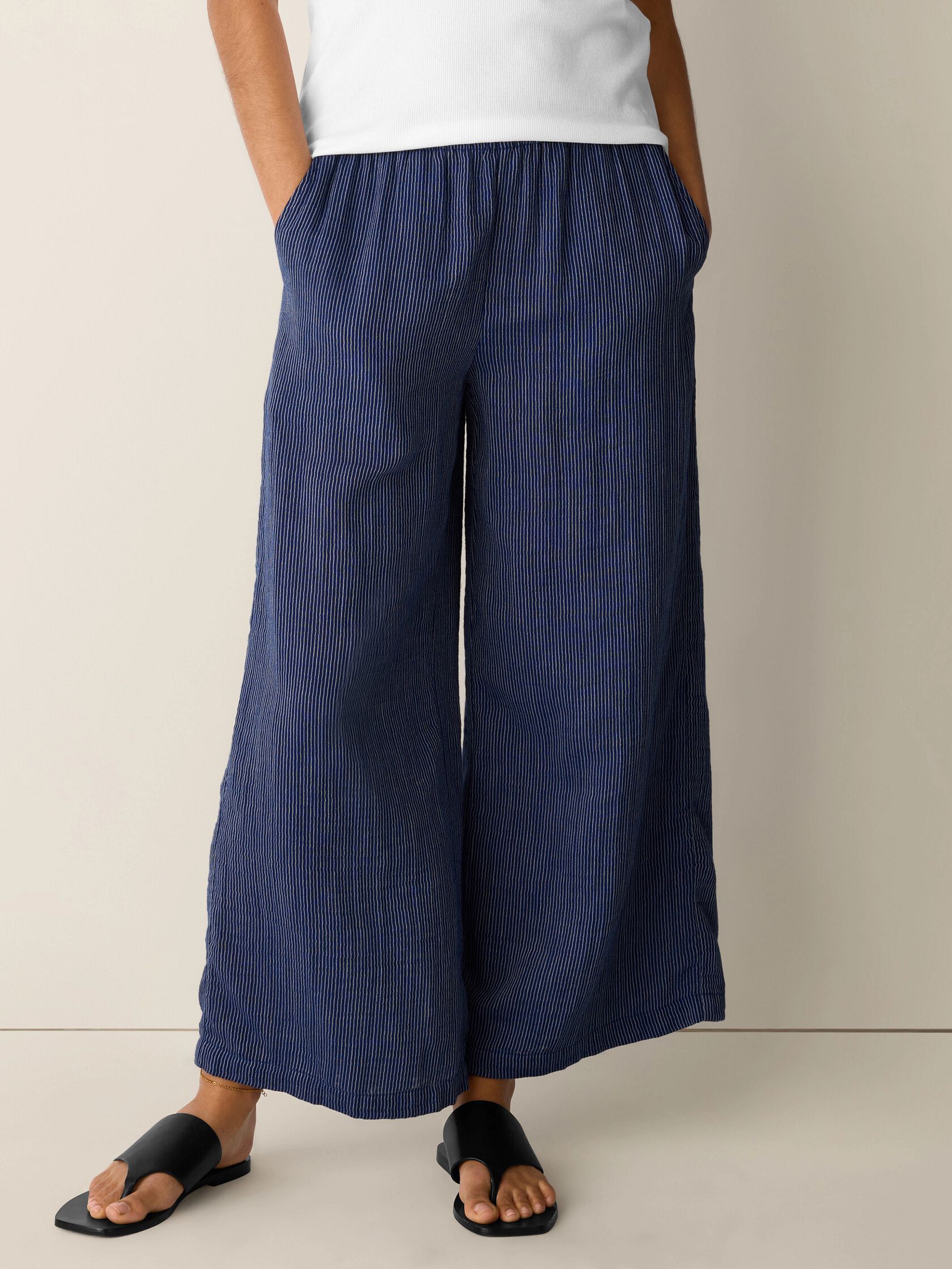 Striped Organic Cotton Gauze Wide-Leg Pant