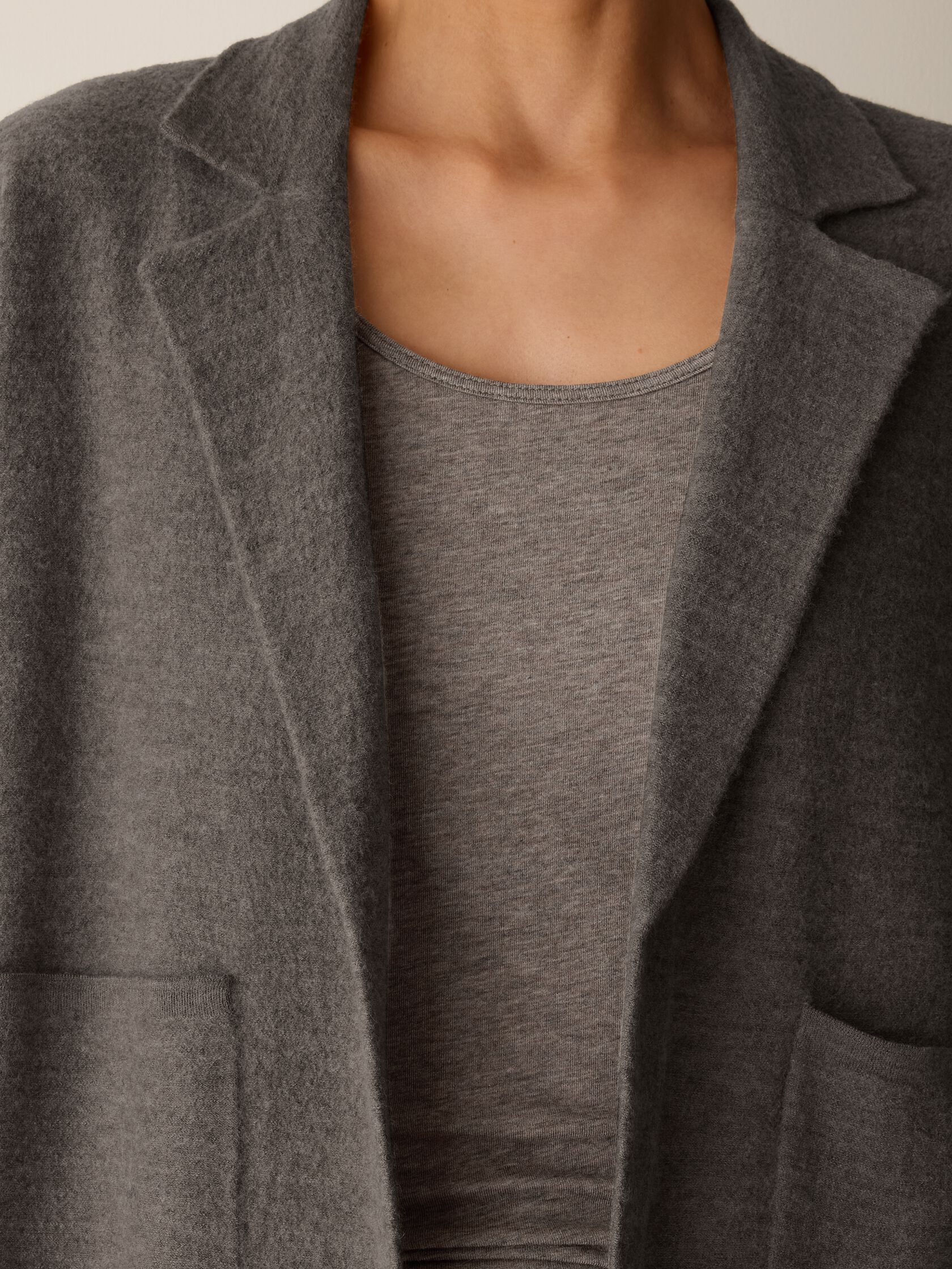 Fine Felted Wool Notch Collar Cardigan in Regenerative Wool