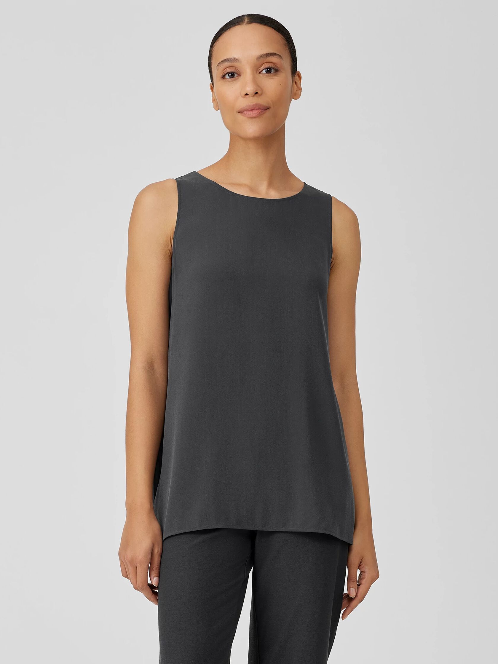 Silk Georgette Crepe Ballet Neck Tank