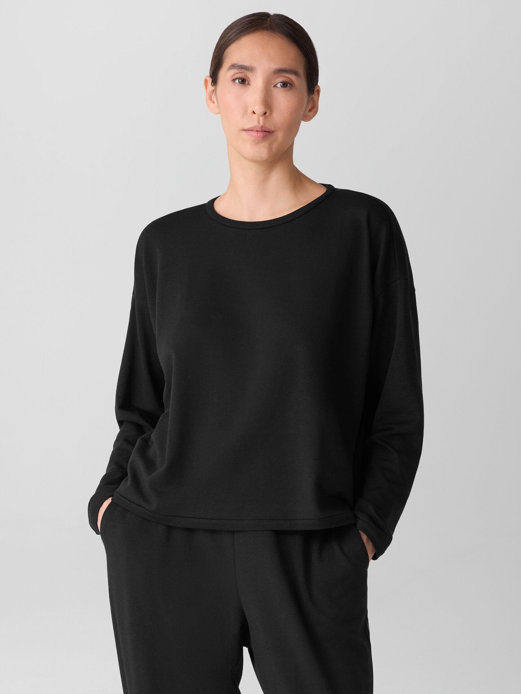 Cozy Brushed Terry Hug Round Neck Box-Top